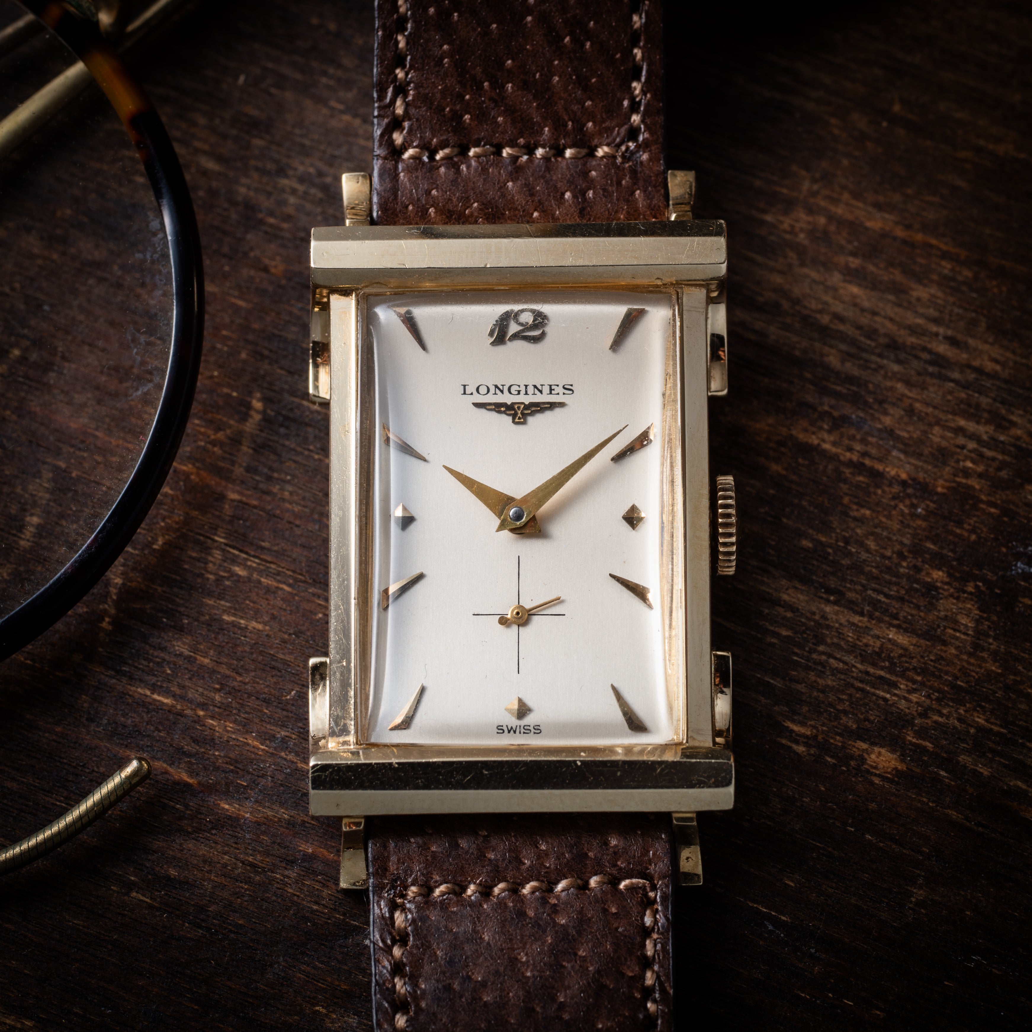 ロンジン レクタンギュラー 14金無垢トップハットケース  1950年代製 手巻き Cal.9LT