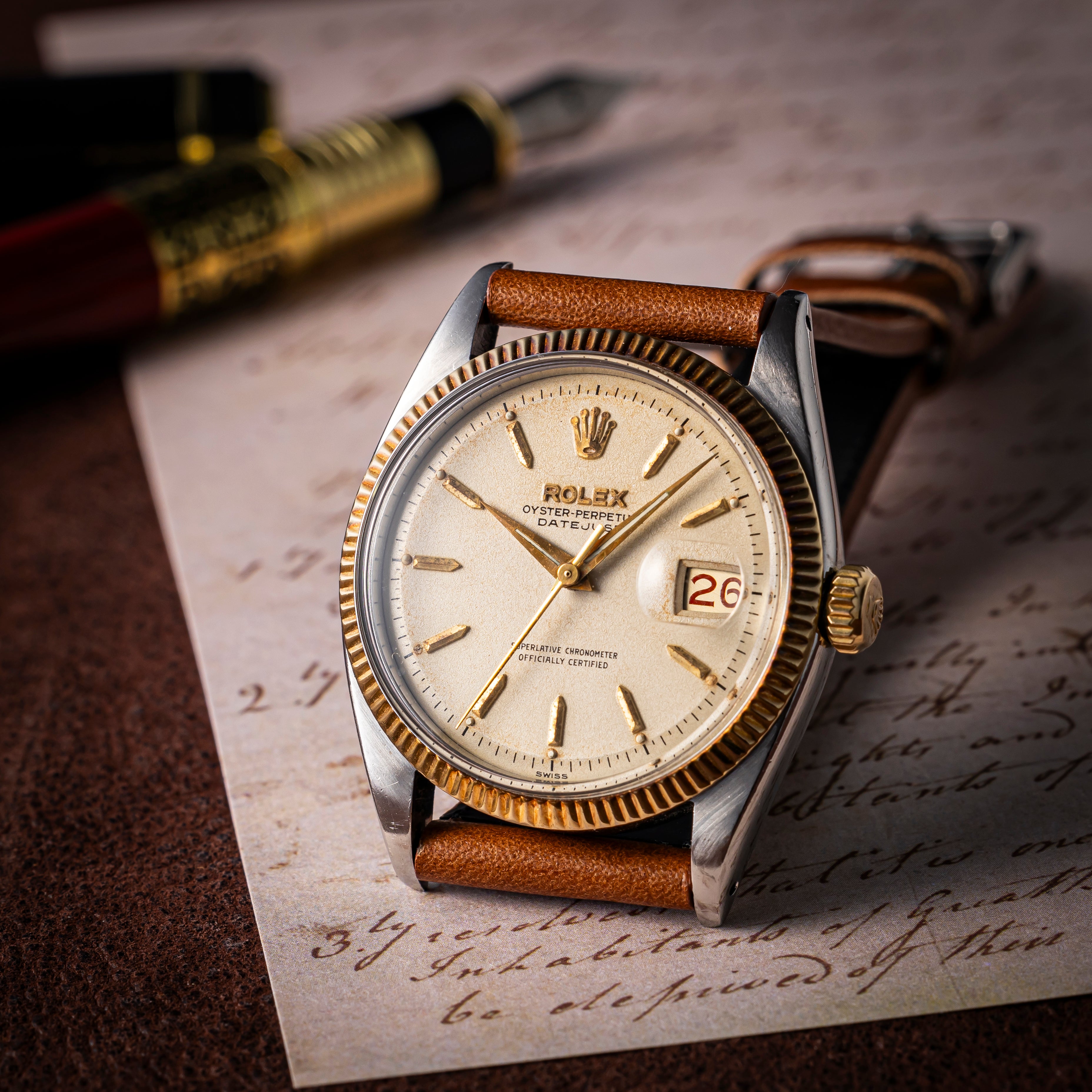 ロレックス デイトジャスト コンビ 1958年製 Ref.6605 アイボリーダイヤル 赤黒カレンダー