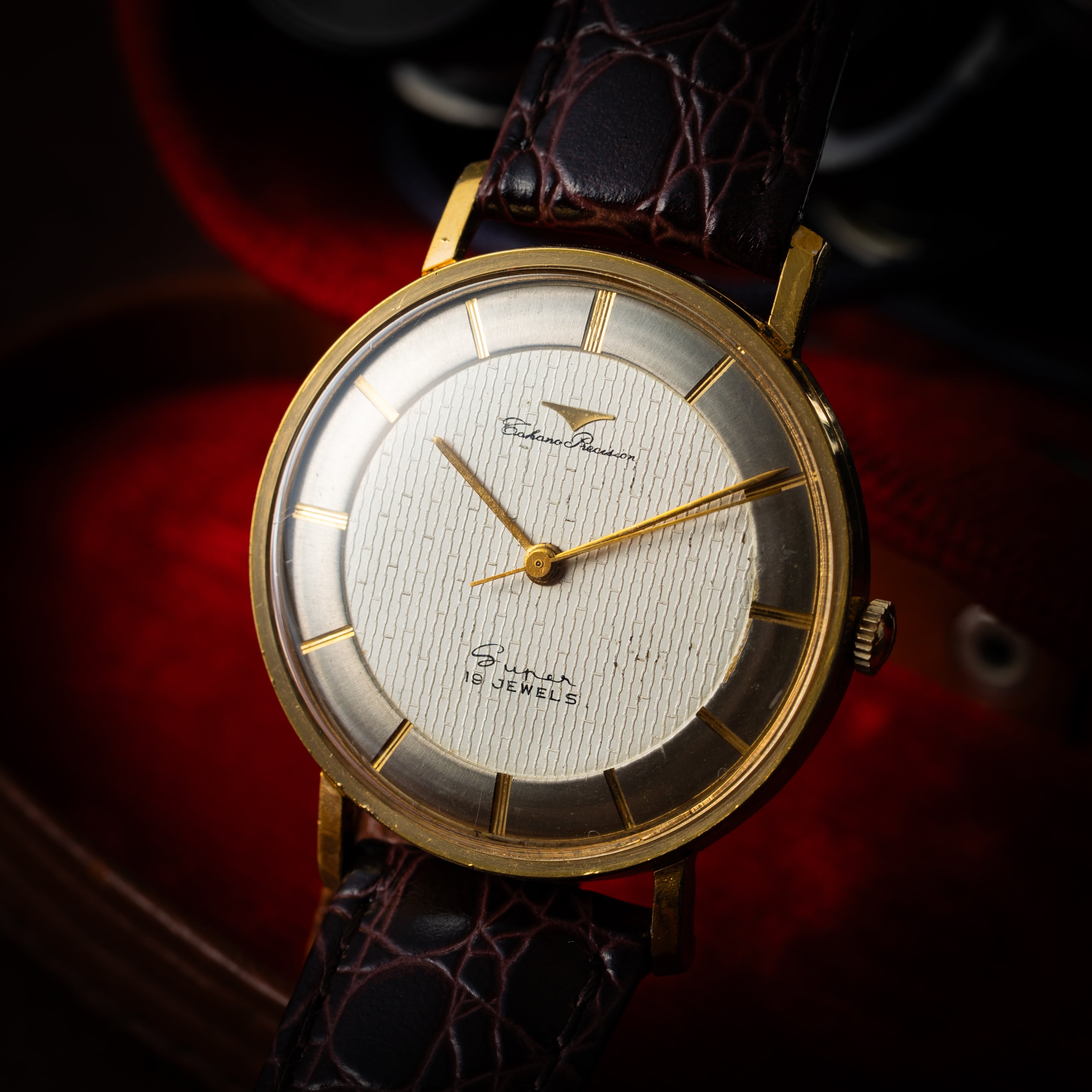 タカノ プレシジョン スーパー 1950年代製 手巻き 金張りケース 彫文字盤