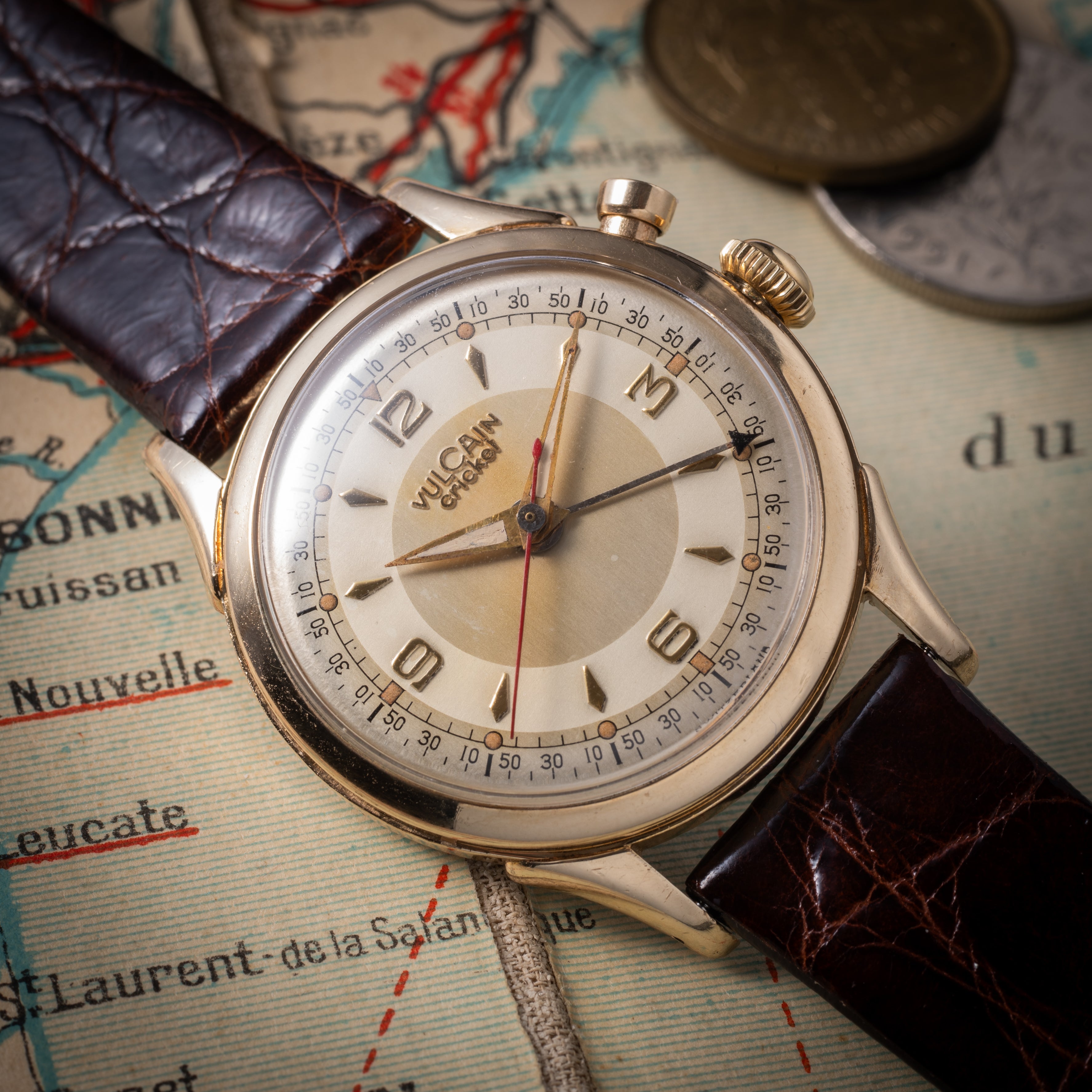 ヴァルカン クリケット グランプリ 1950年代製 手巻き 金張りケース オリジナルダイヤル