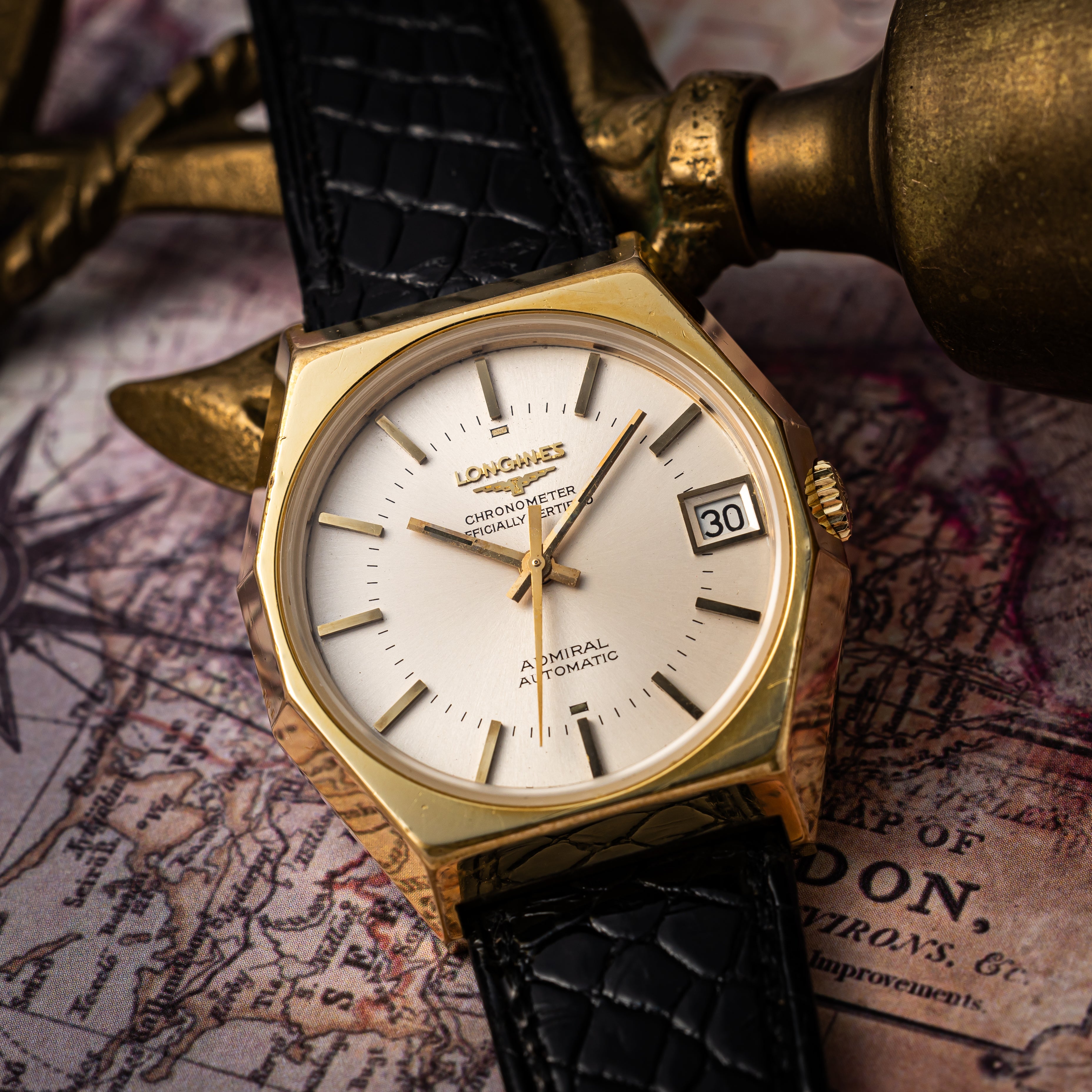 ロンジン アドミラル クロノメーター 金張り オクタゴンケース 1970年代製 純正革ベルト