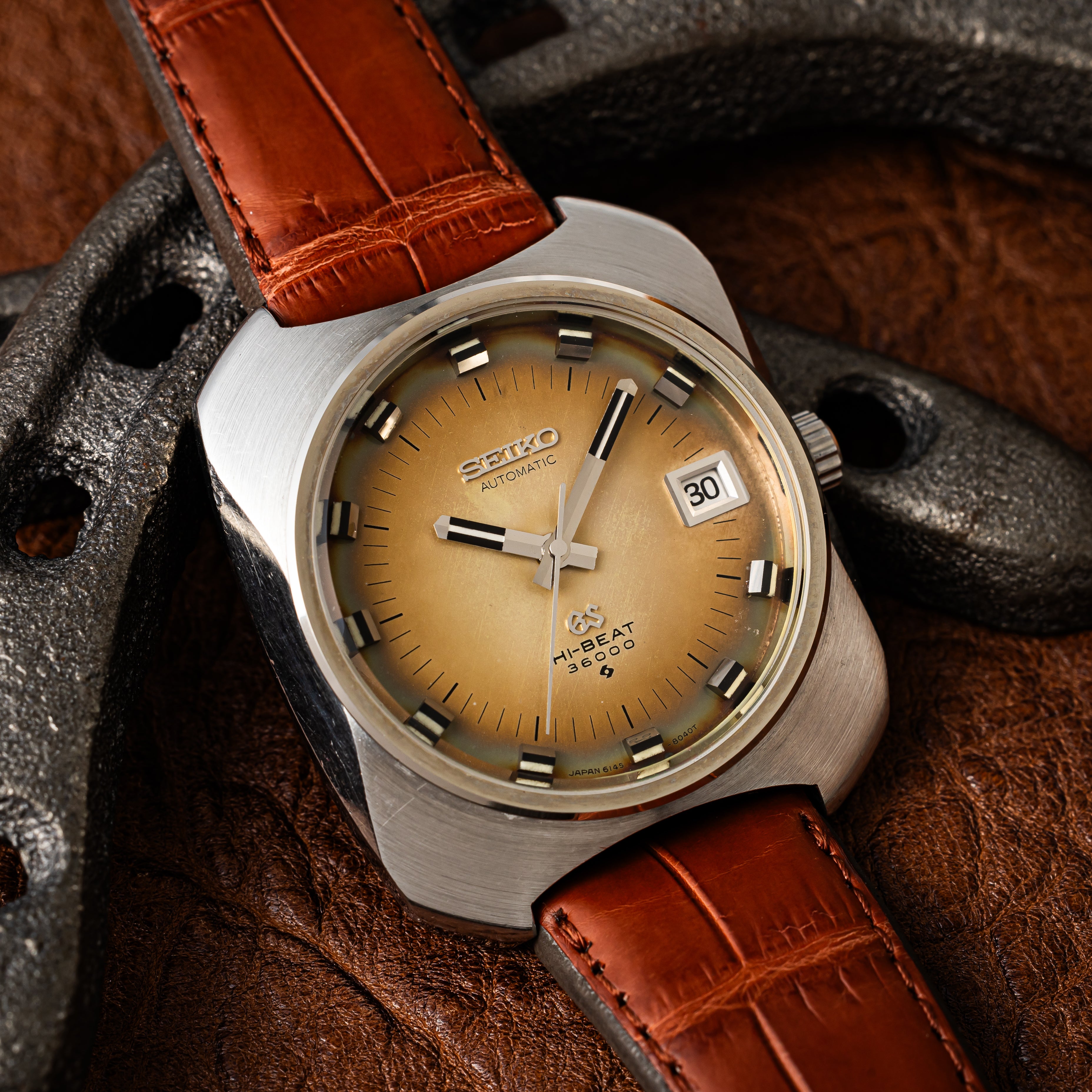 グランドセイコー 1969年製 Ref.6145-8020 61GS クッションケース 純正革ベルト付き