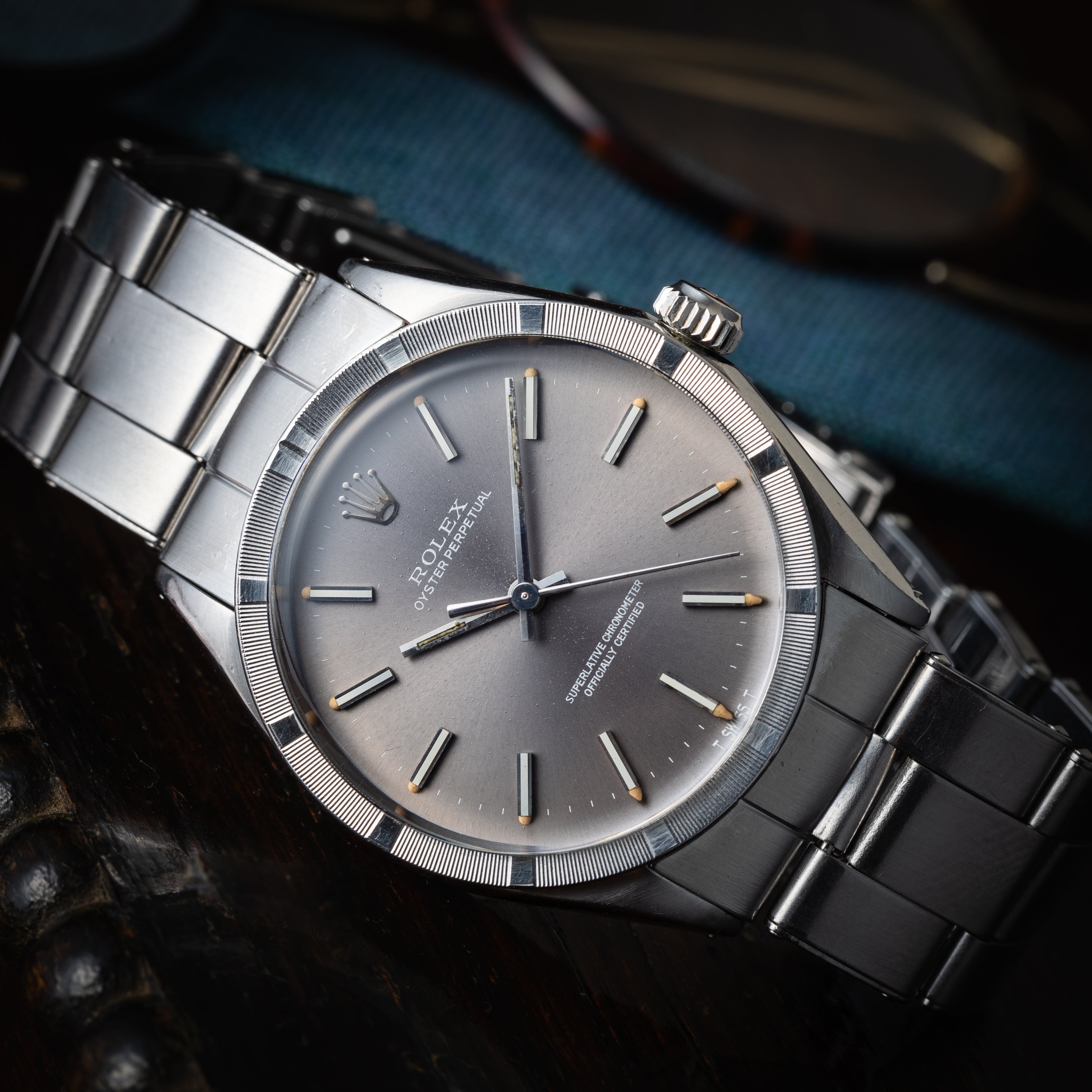 ロレックス オイスターパーペチュアル エンジンターンドベゼル 1969年製 Ref.1007 グレーダイヤル  純正リベットブレス