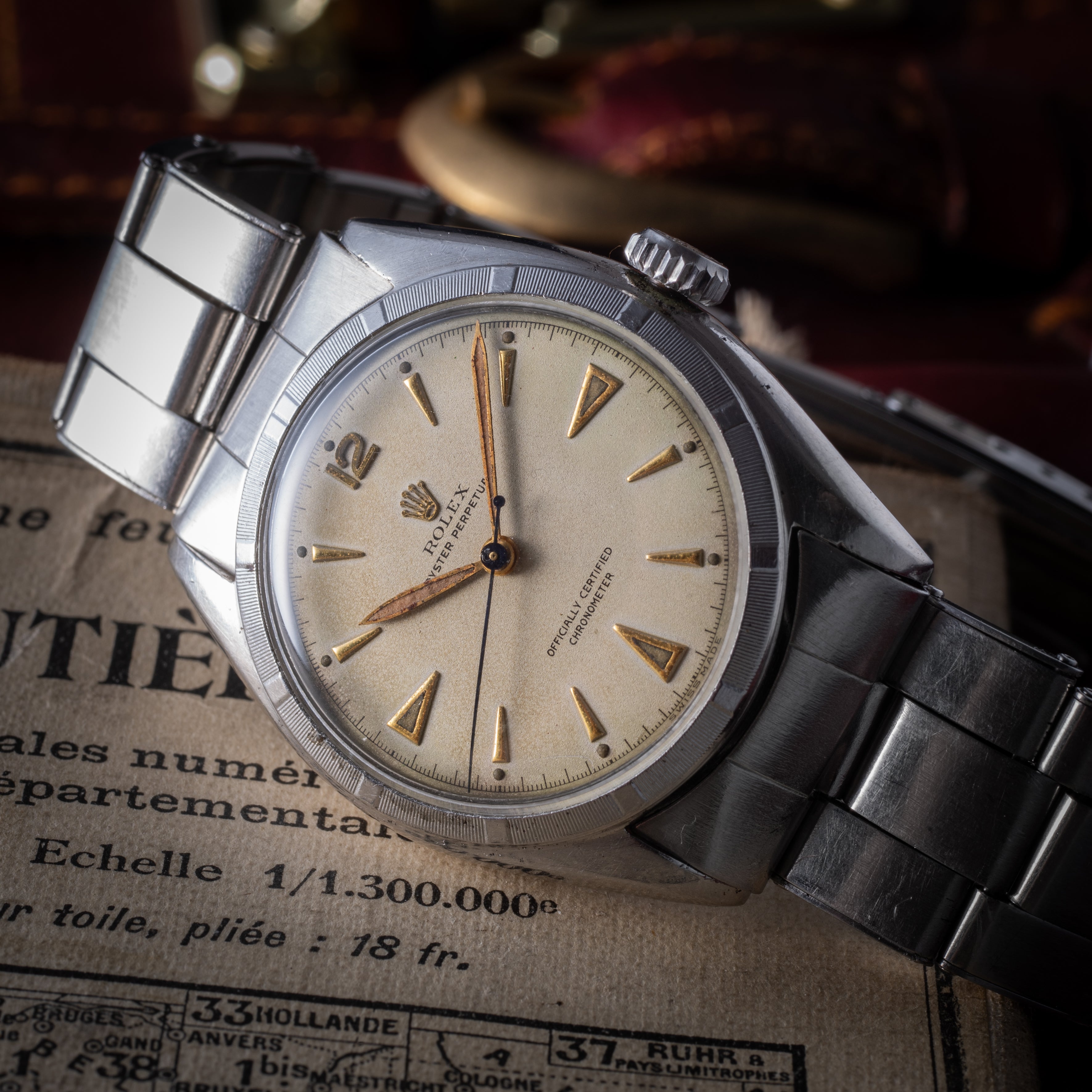 ロレックス セミバブルバック スーパーオイスターケース 1950年代 Ref.6085 USリベットエクステンションブレス付き