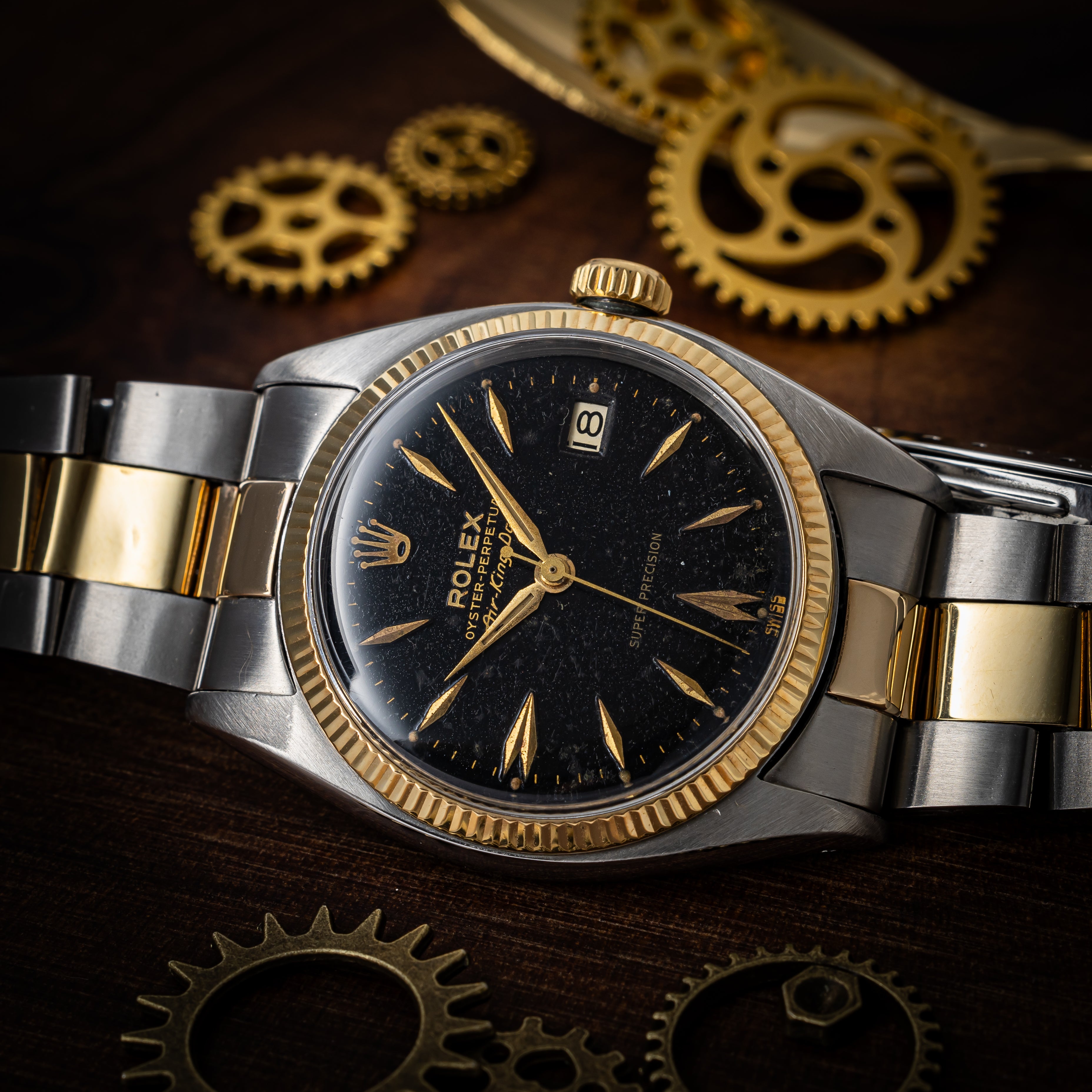 ロレックス エアキングデイト コンビ 1960年製/昭和35年製 ミラーダイヤル Ref.5701/3 修理見積書付き 純正コンビ巻きブレス