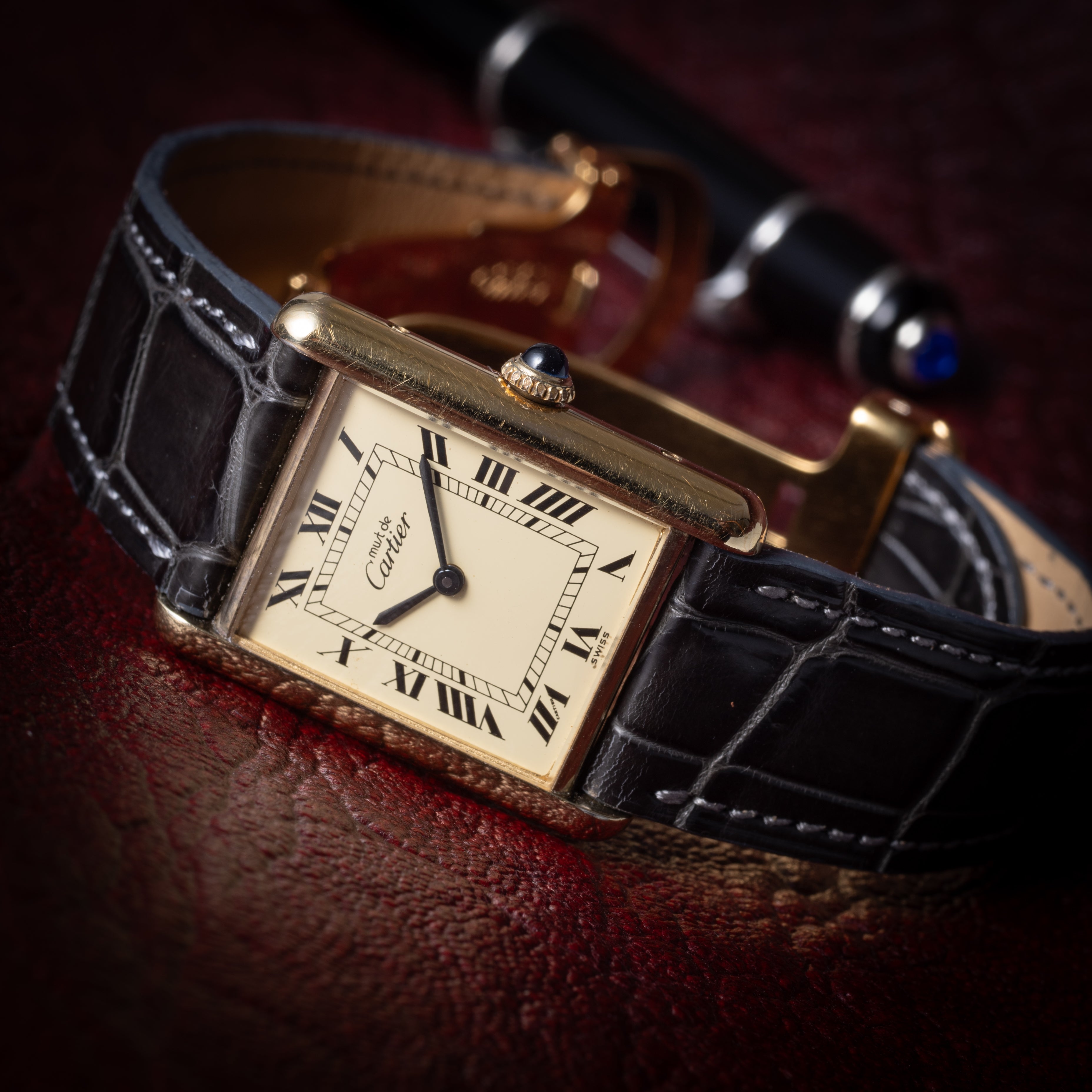 カルティエ マストタンク ローマンダイヤル 1980年代製 LMサイズ 純正Dバックル付き