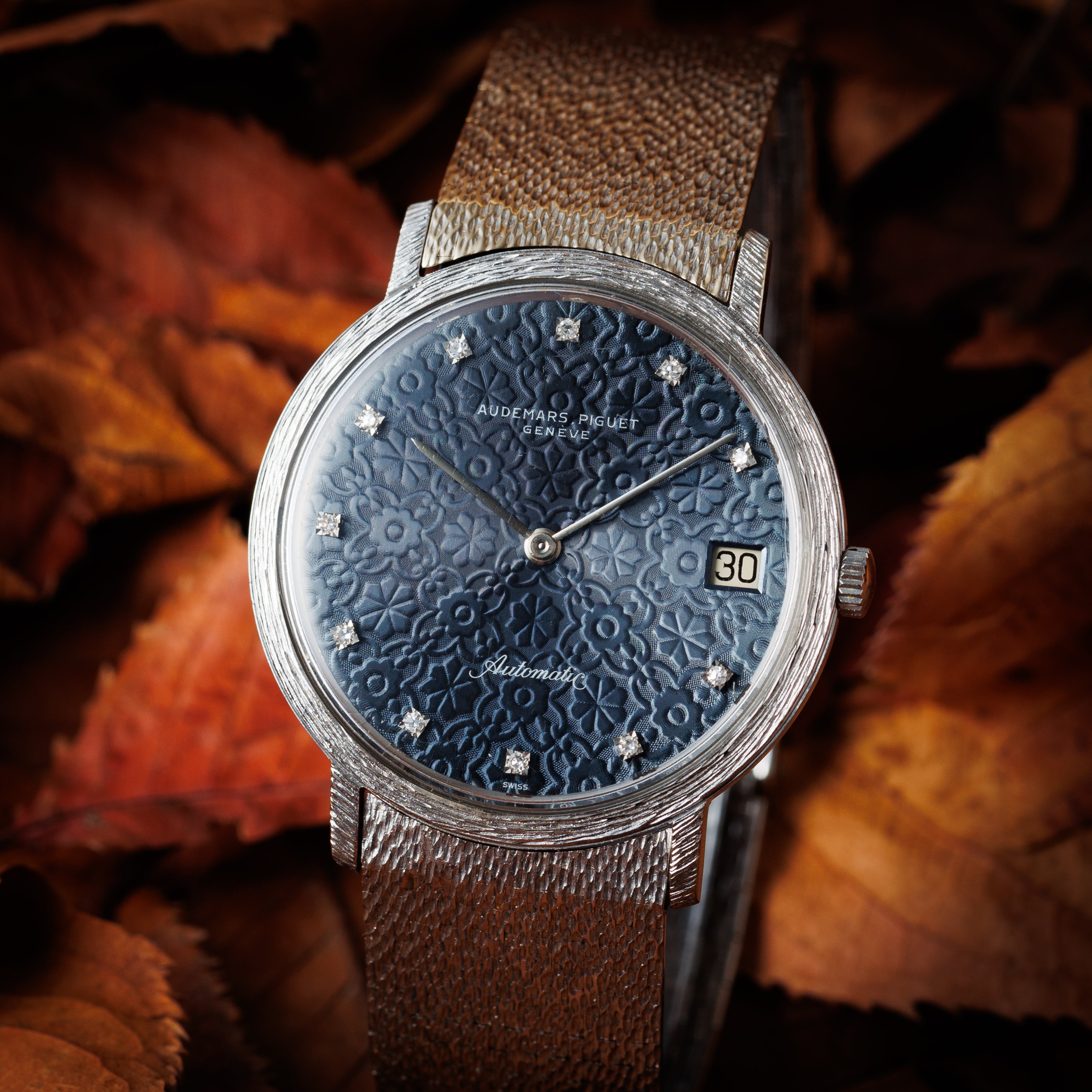 オーデマ・ピゲ ラウンドケース 1970年代製 18金ホワイトゴールド ブルーダイヤル