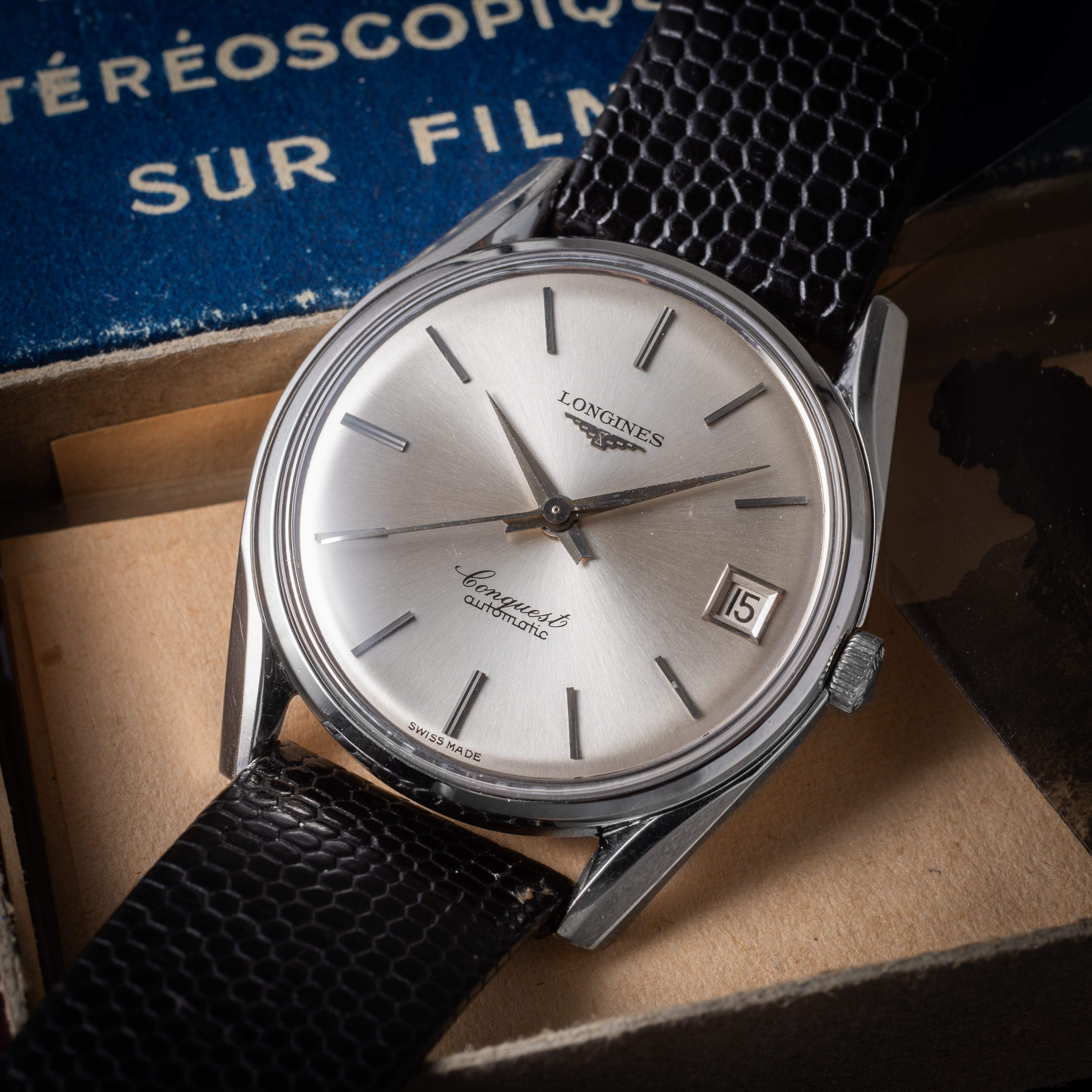 ロンジン コンクエスト1960年代製 Ref.7171-5 ステンレスモデル 純正革ベルト、純正尾錠付き