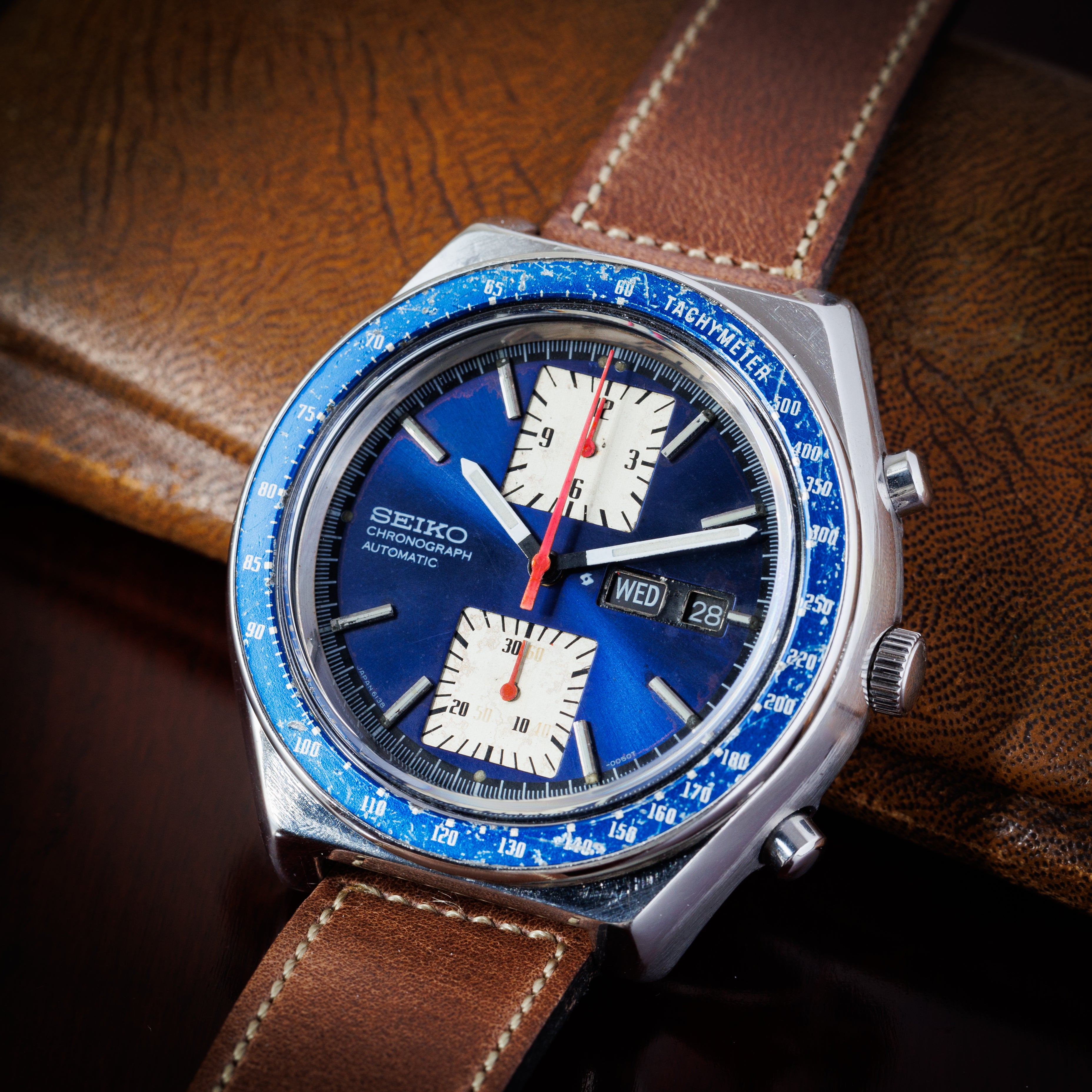 セイコー 角目自動巻クロノグラフ 1974年製 Ref.6138-0030 ブルーダイヤル