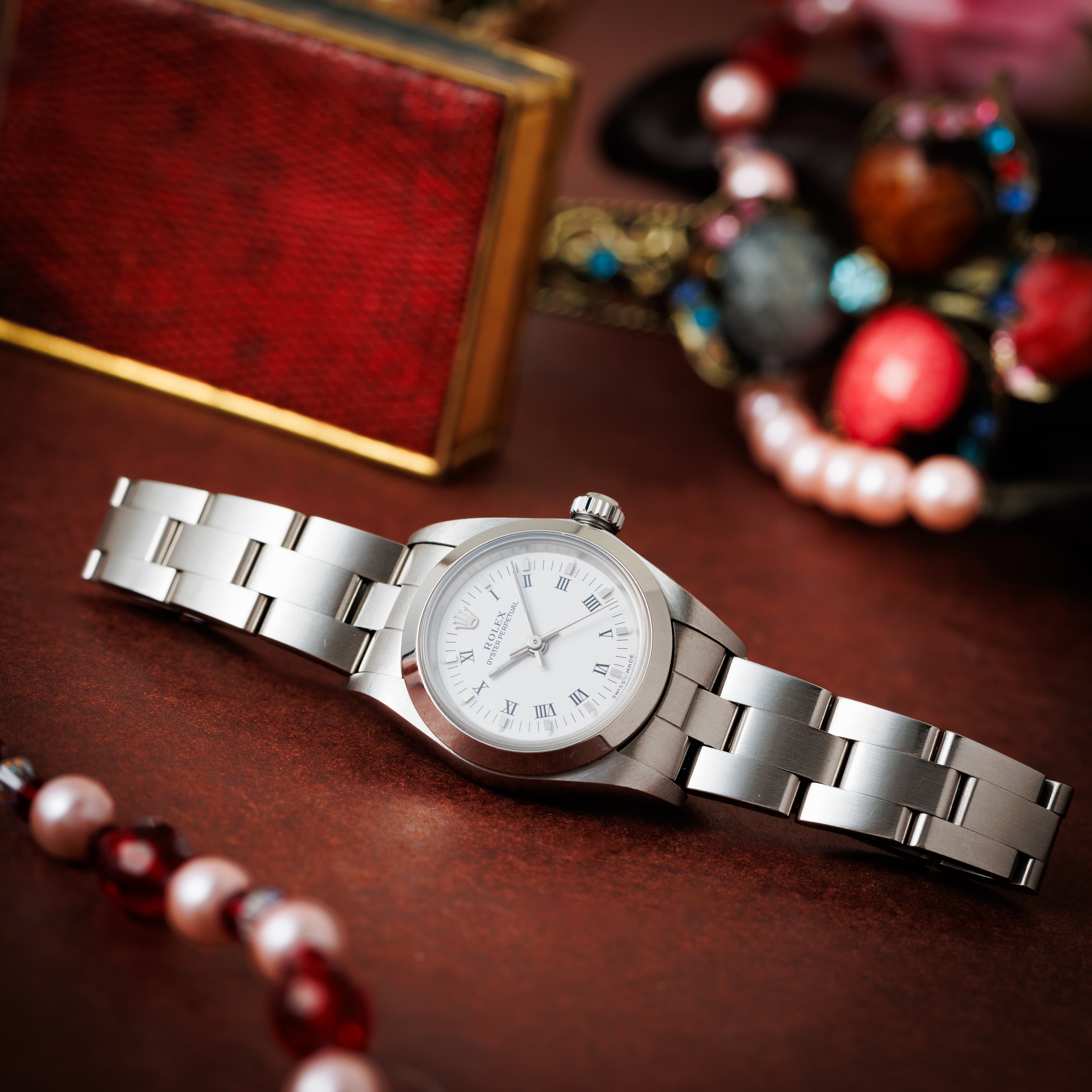 ロレックス レディース オイスターパーペチュアル 2004年製 Ref.76080 ホワイトローマンダイヤル  箱、ギャラ付き