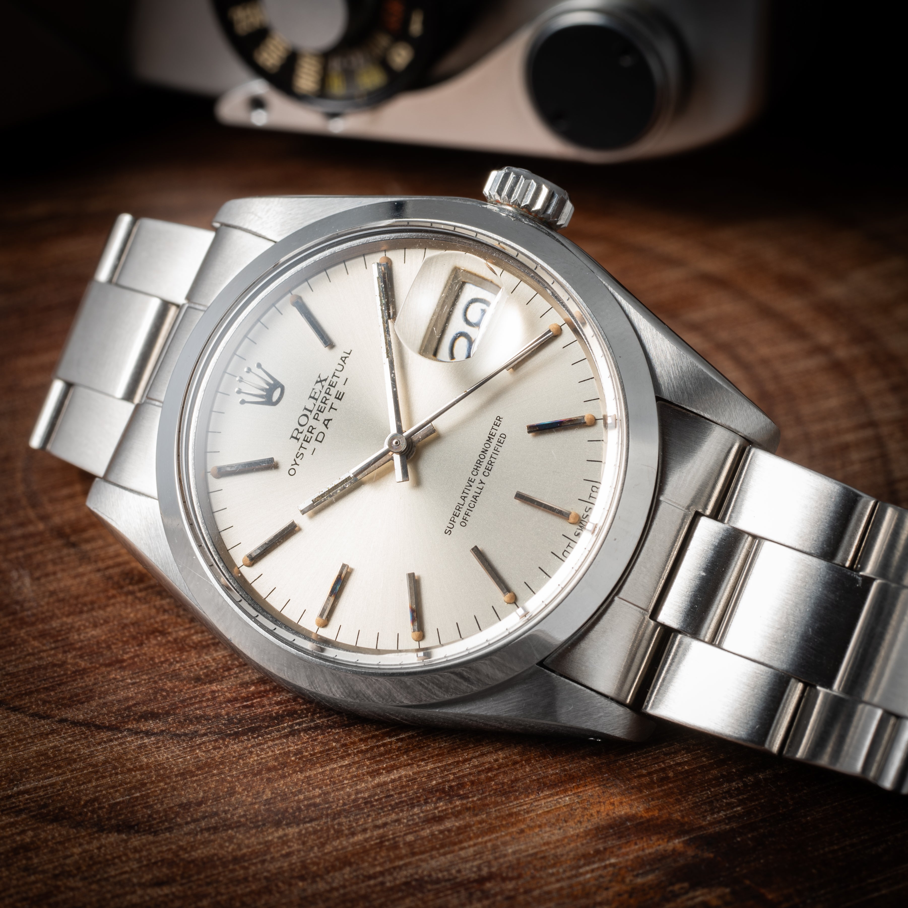 ロレックス オイスターパーペチュアルデイト 1973年製 Ref.1500 シグマダイヤル 純正ハードブレス付き