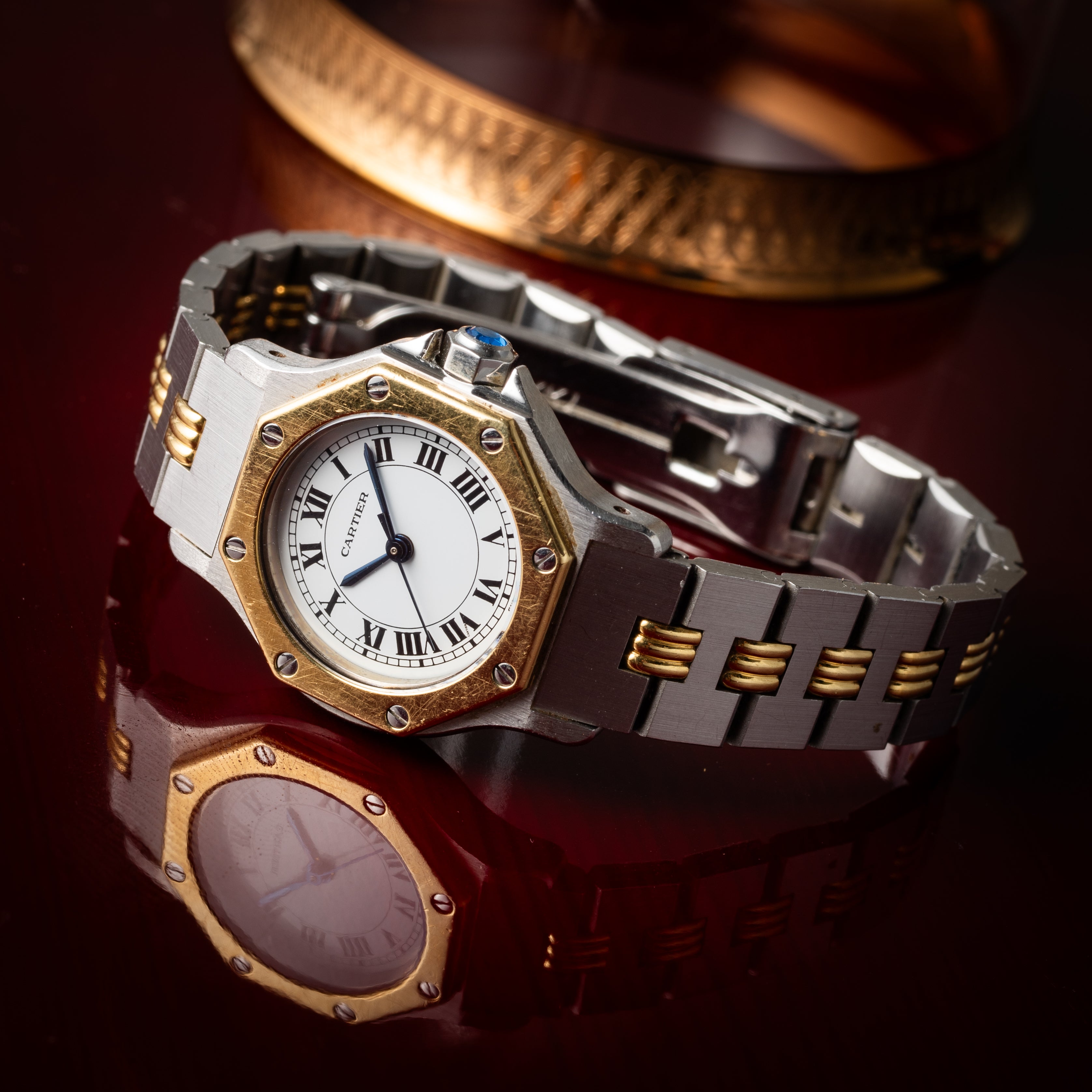 カルティエ サントス オクタゴン 1980年代製 Ref.0907 コンビ SMサイズ ゴドロンブレス