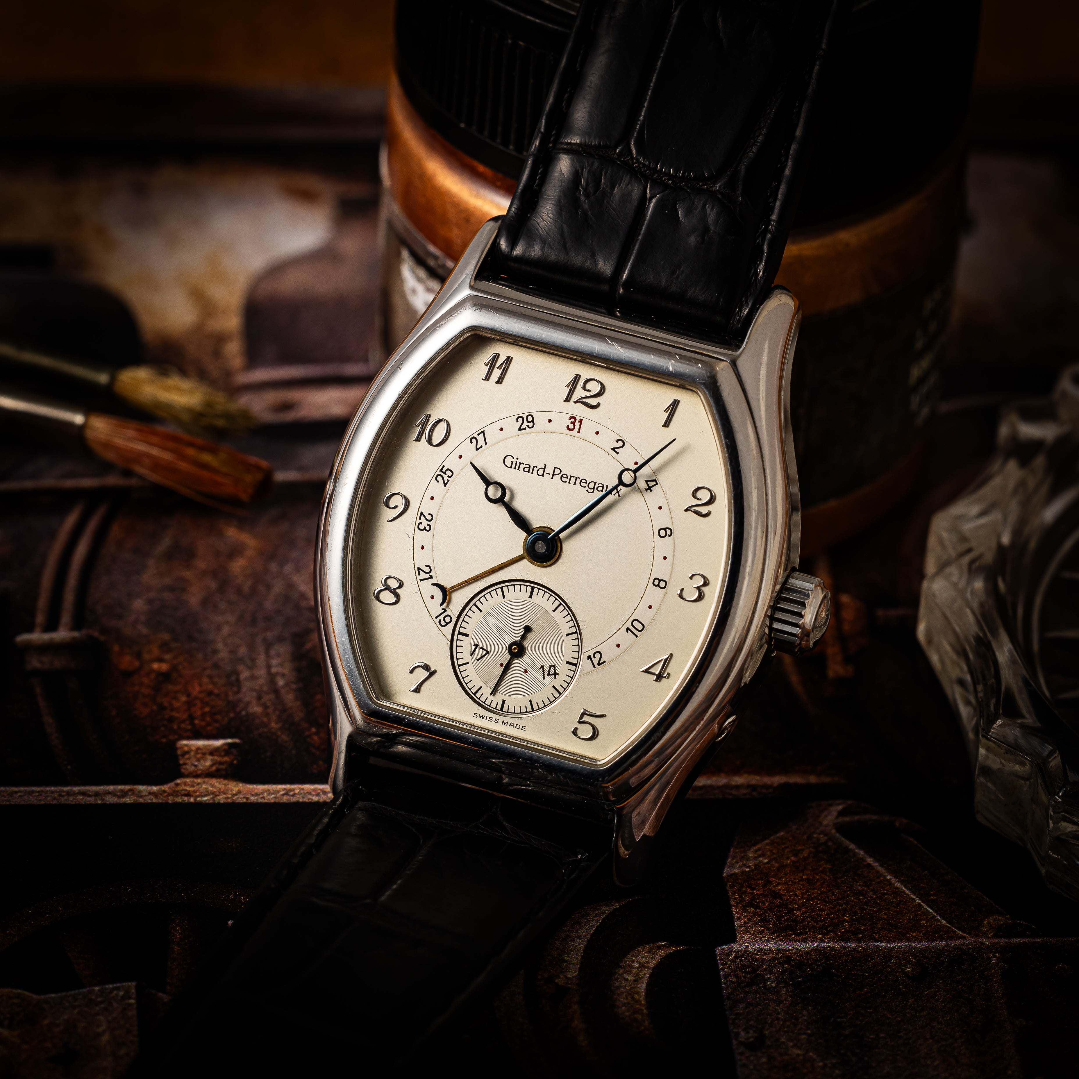 ジラール・ペルゴ リシュビル トノー型 1990年代製 Ref.2730 ポインターデイト 箱、純正尾錠