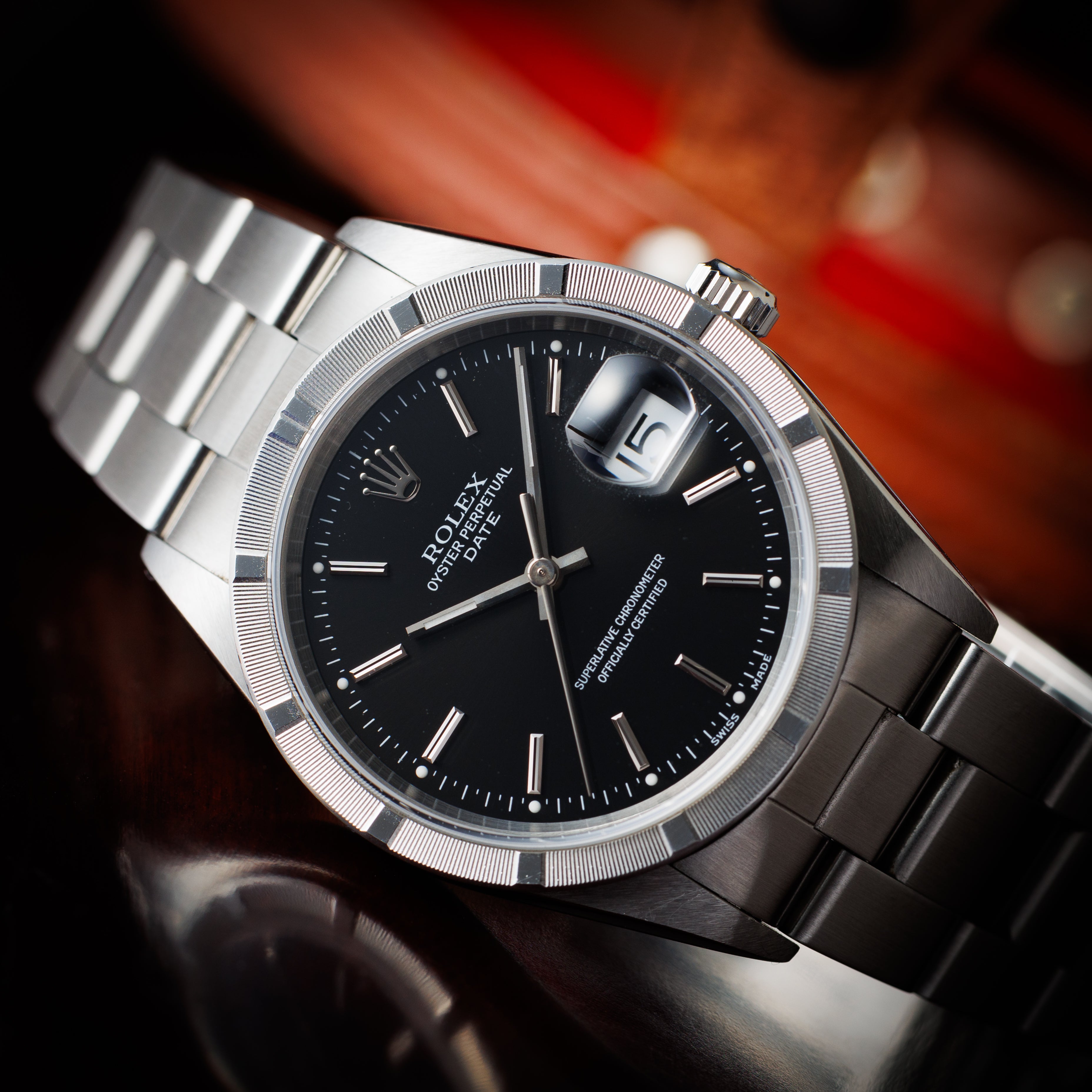 ロレックス オイスターパーペチュアルデイト 2001年製 Ref.15210 ブラックダイヤル 箱、ギャラ付き