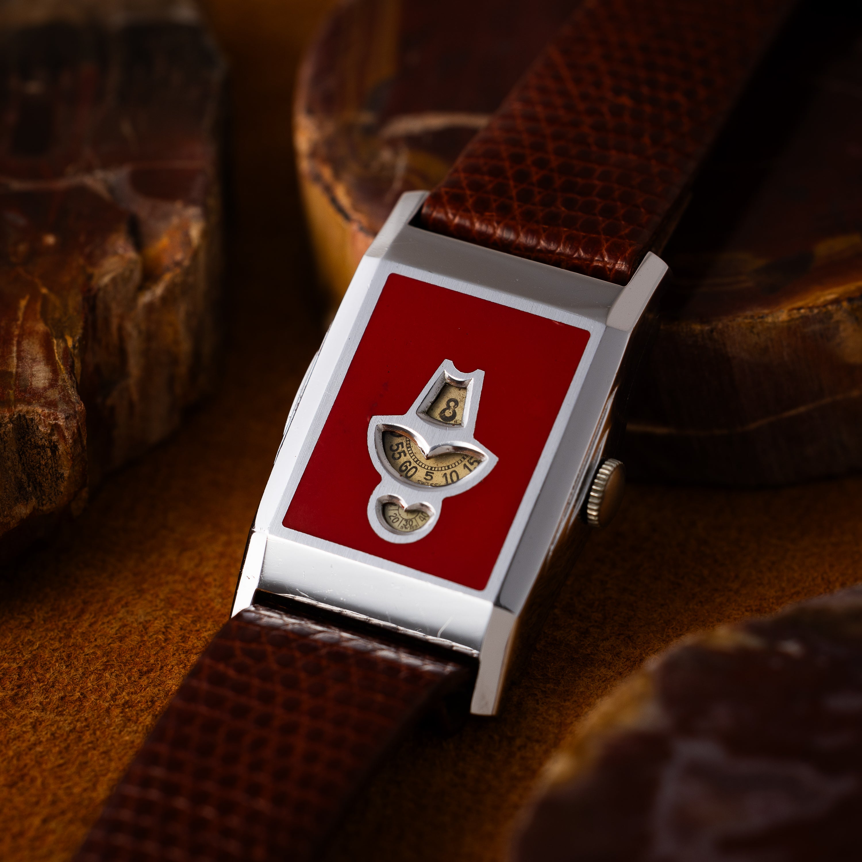 スイス製無銘 鉄仮面 1930～40年代製 デジタルウオッチ