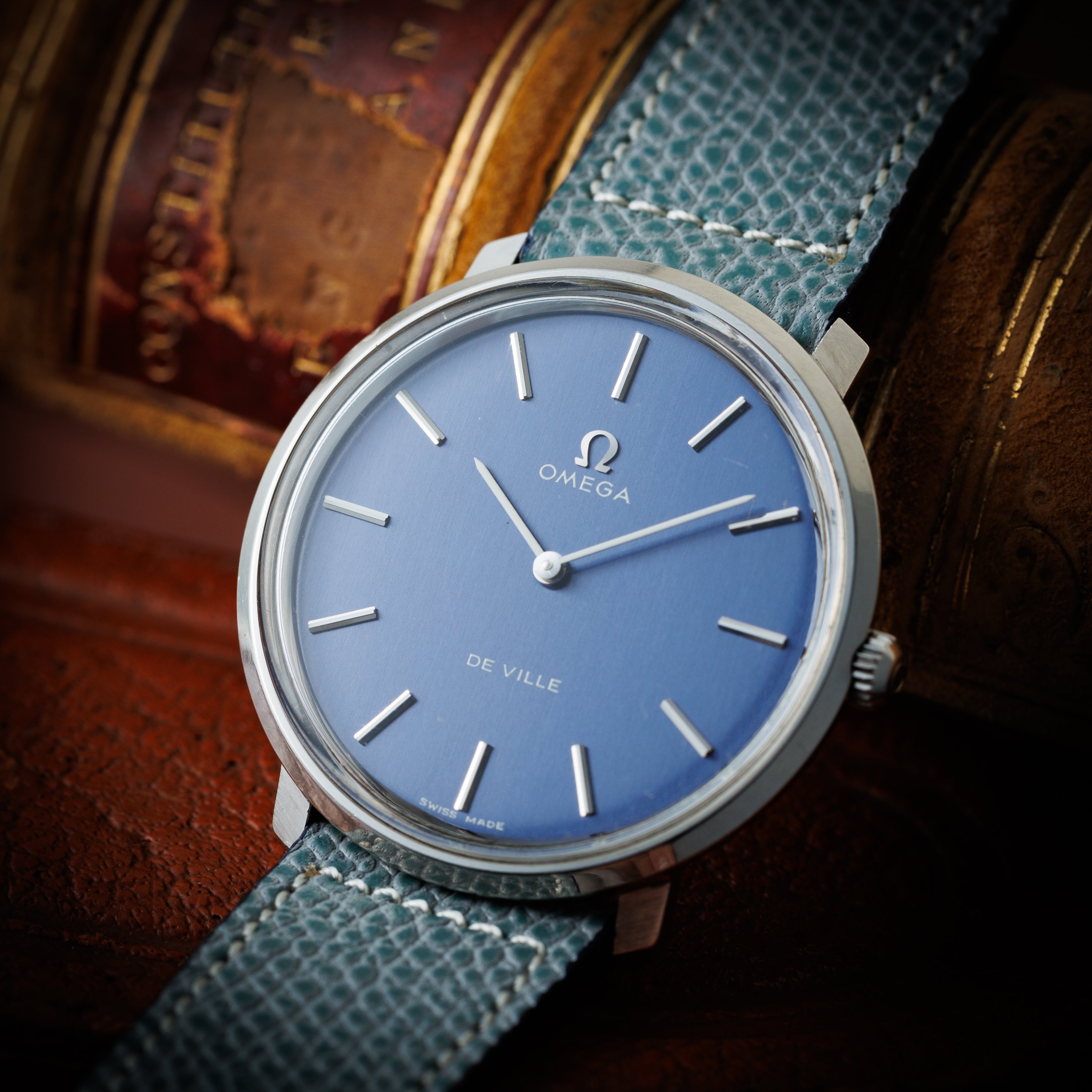 オメガ デ・ヴィル 1970年代製 オリジナルブルーダイヤル 純正尾錠付き 薄型手巻き