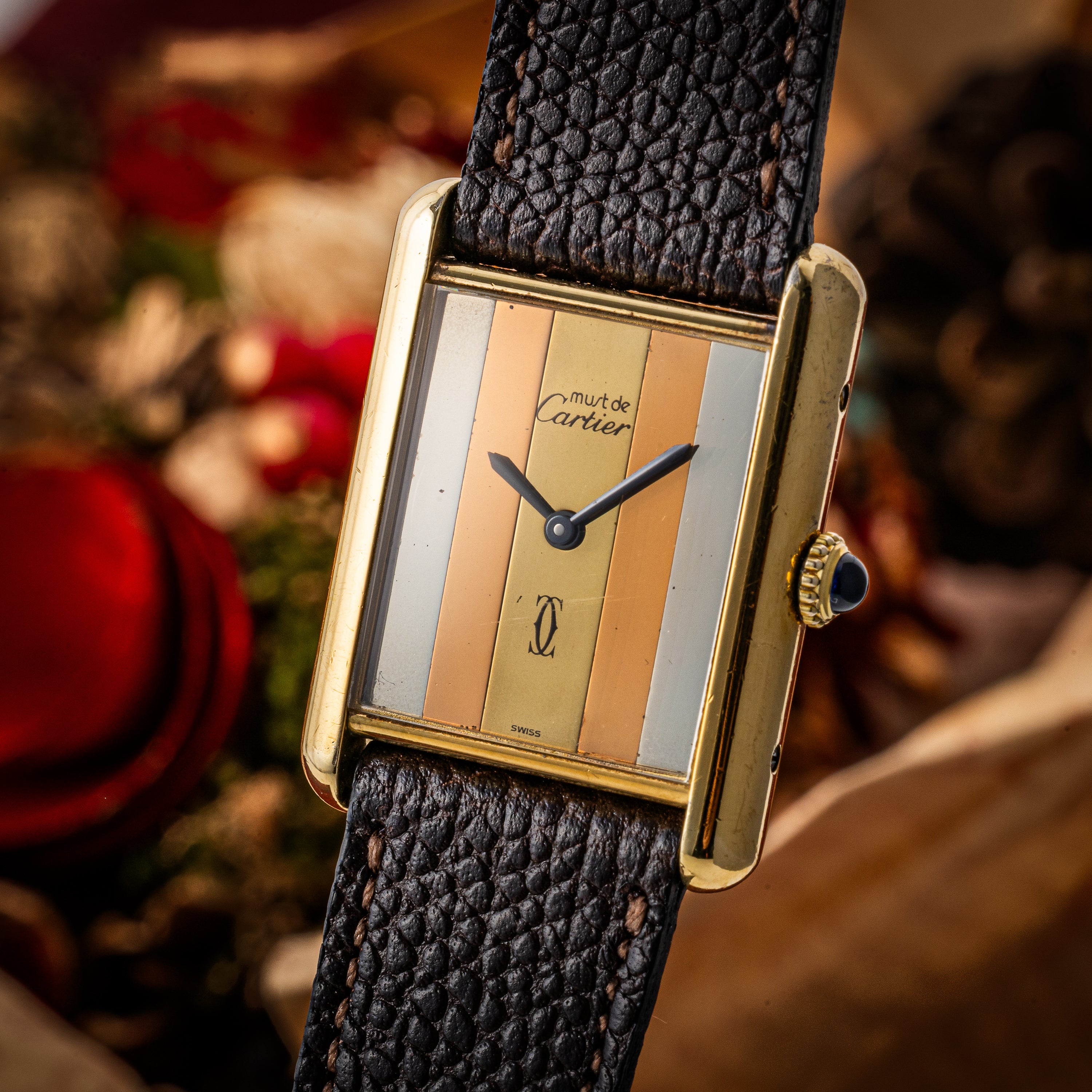 カルティエ マストタンク 1980年代製 LMサイズ 手巻き トリニティダイヤル 純正尾錠付き
