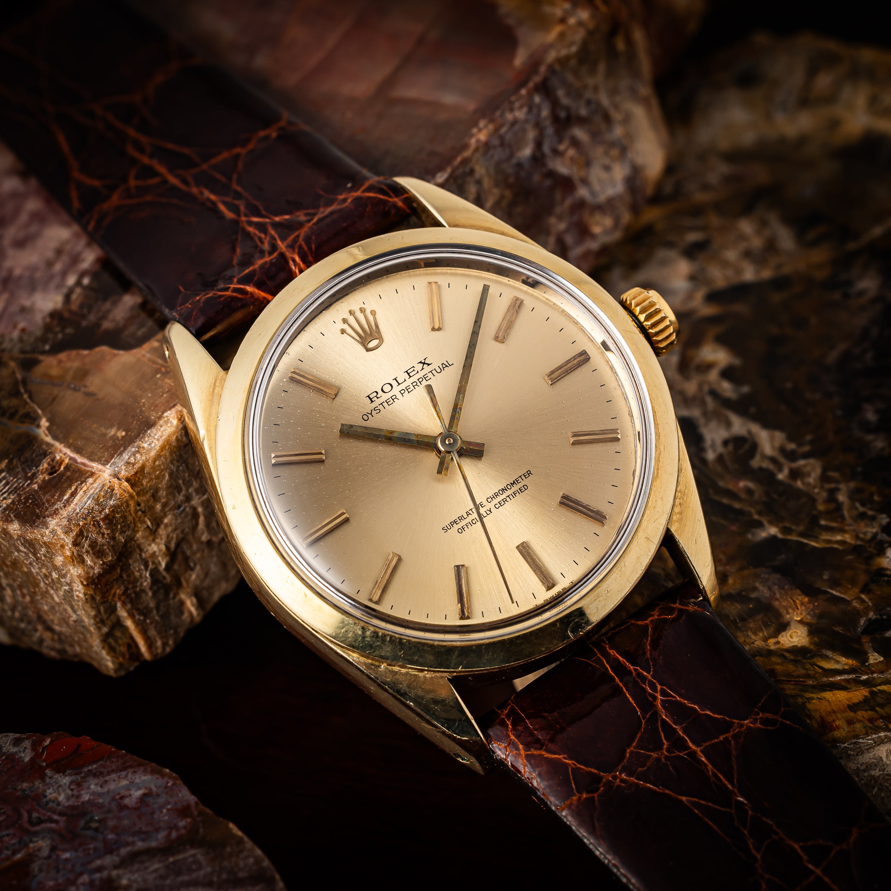 ロレックス オイスターパーペチュアル 1966年製 Ref.1024 金張り 自動巻きクロノメーター 純正尾錠付き