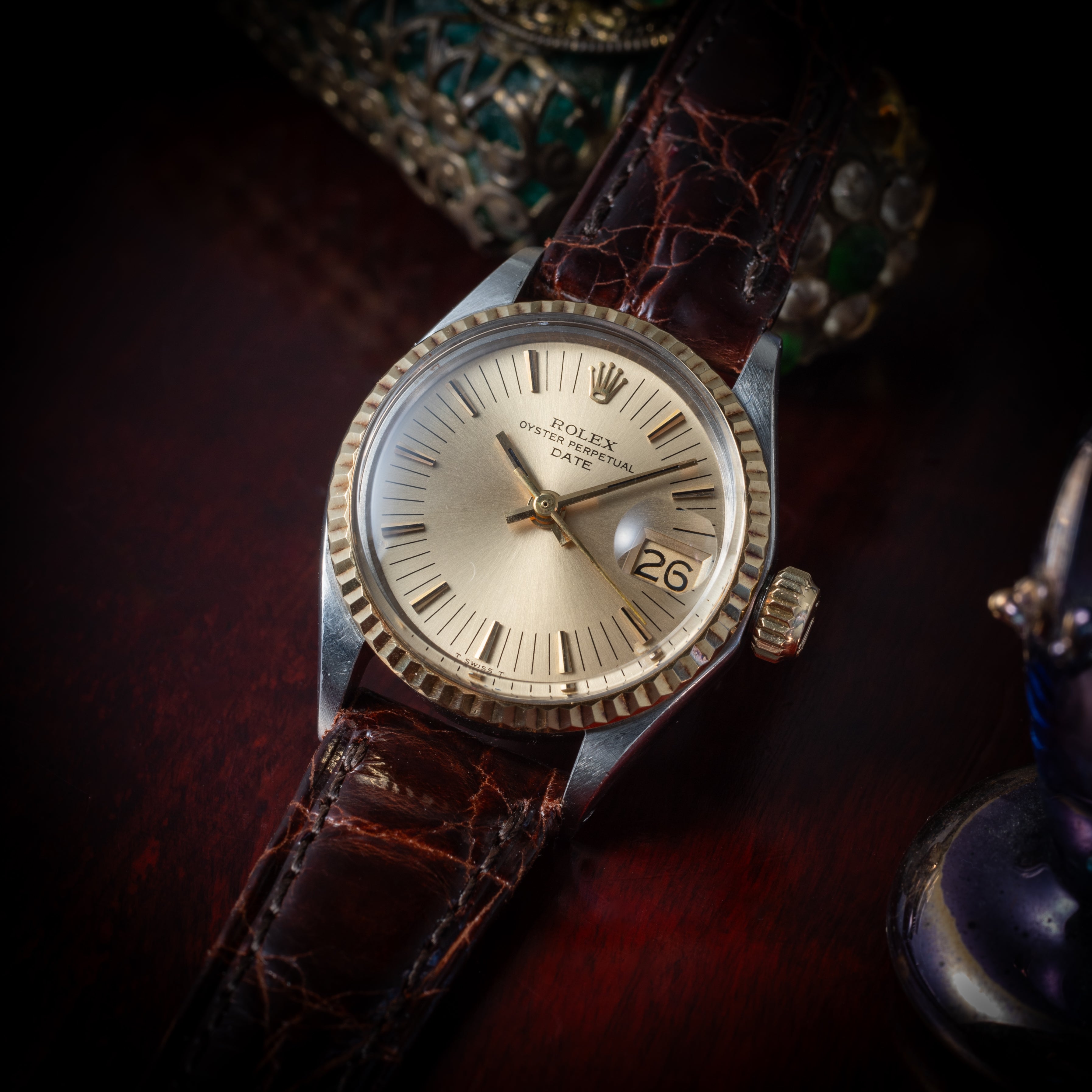 ロレックス レディース オイスターパーペチュアルデイト コンビ 1971年製 Ref.6517 ラジアルダイヤル