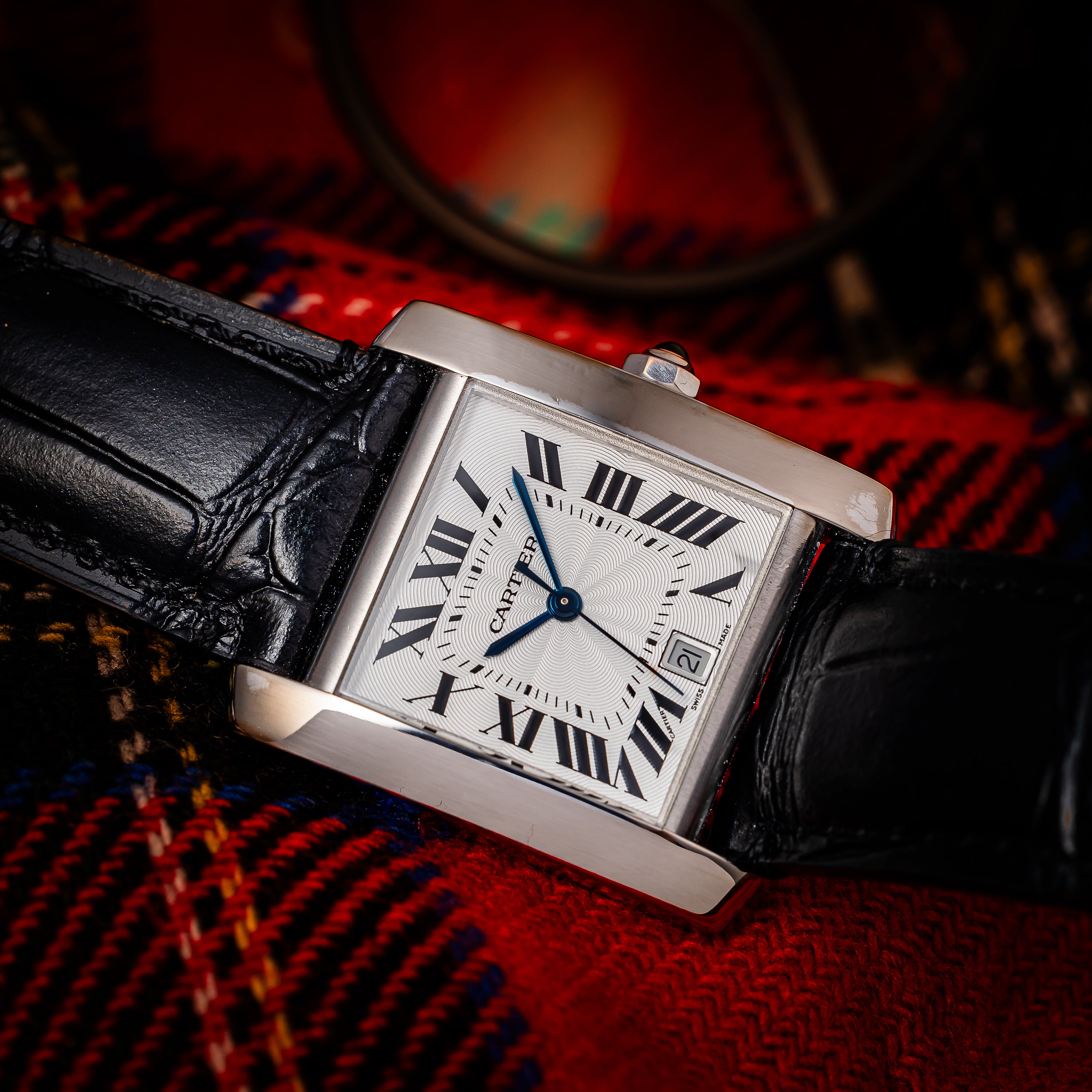 カルティエ タンク フランセーズ 1990年代製 18金ホワイトゴールド 箱、冊子、純正尾錠付き