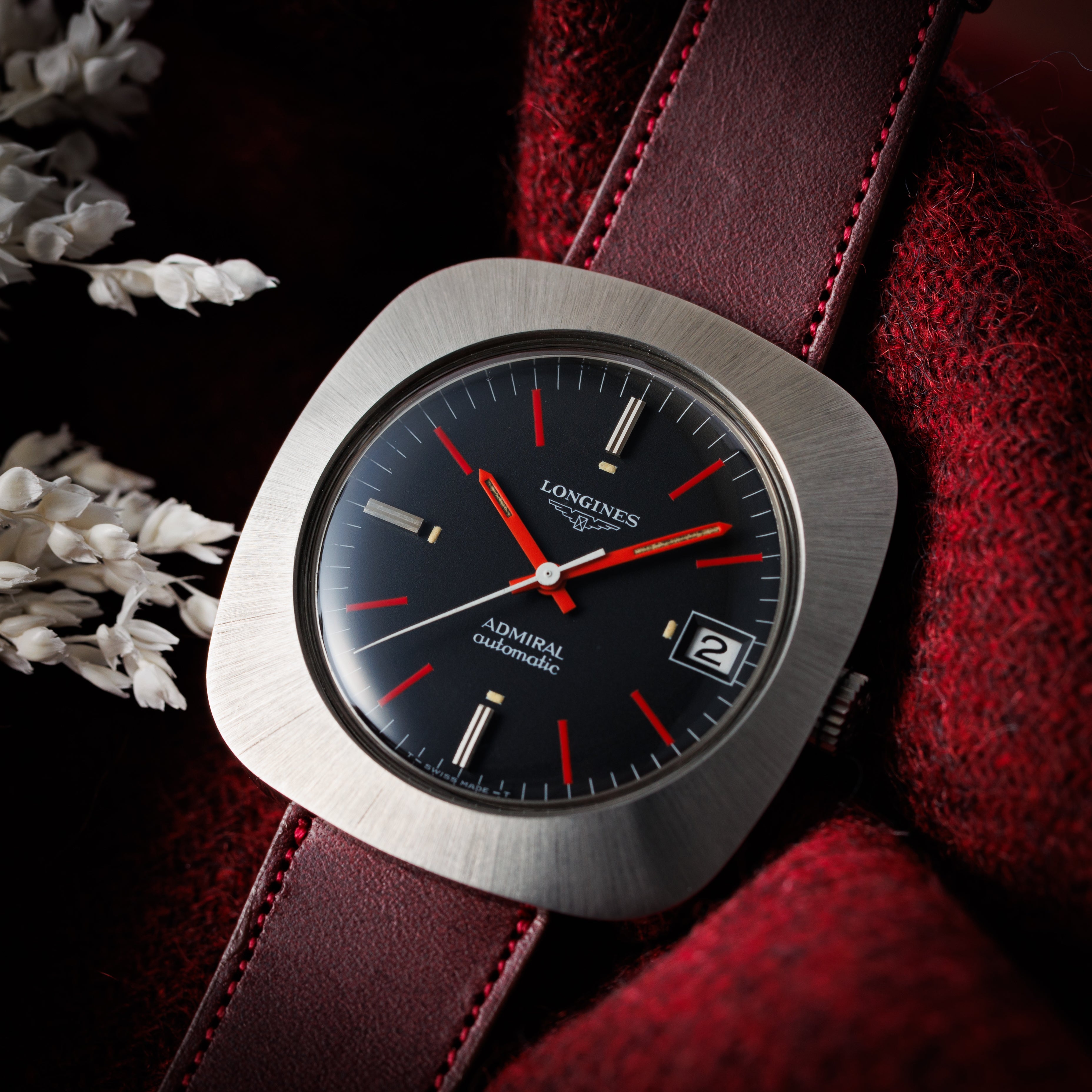 ロンジン アドミラル 1970年代製 ブラックダイヤル 赤針 10振動自動巻き 美品