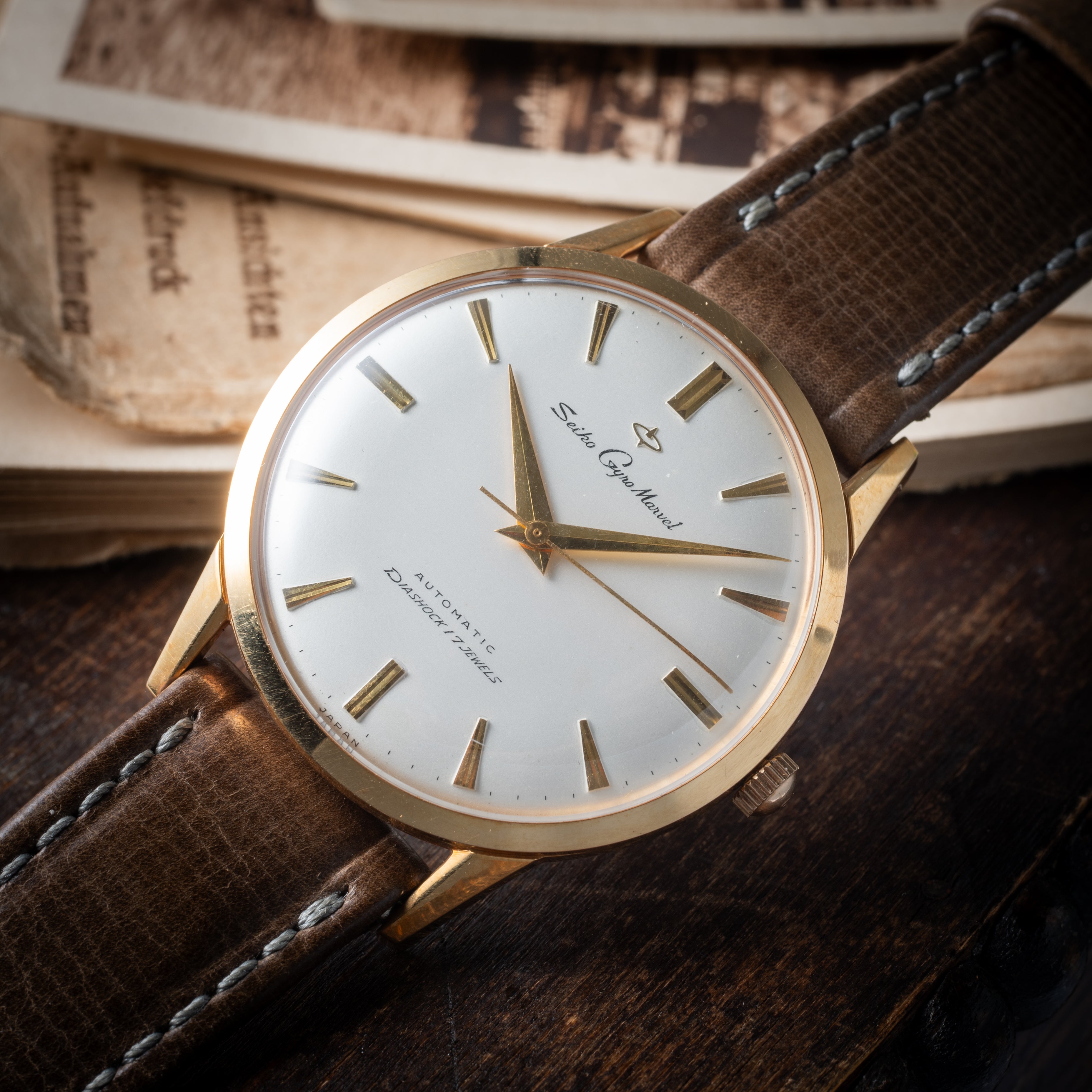 セイコー ジャイロマーベル 1960年製（昭和35年製） 美品 金張りケース Ref.J14054GM 純正革ベルト付き