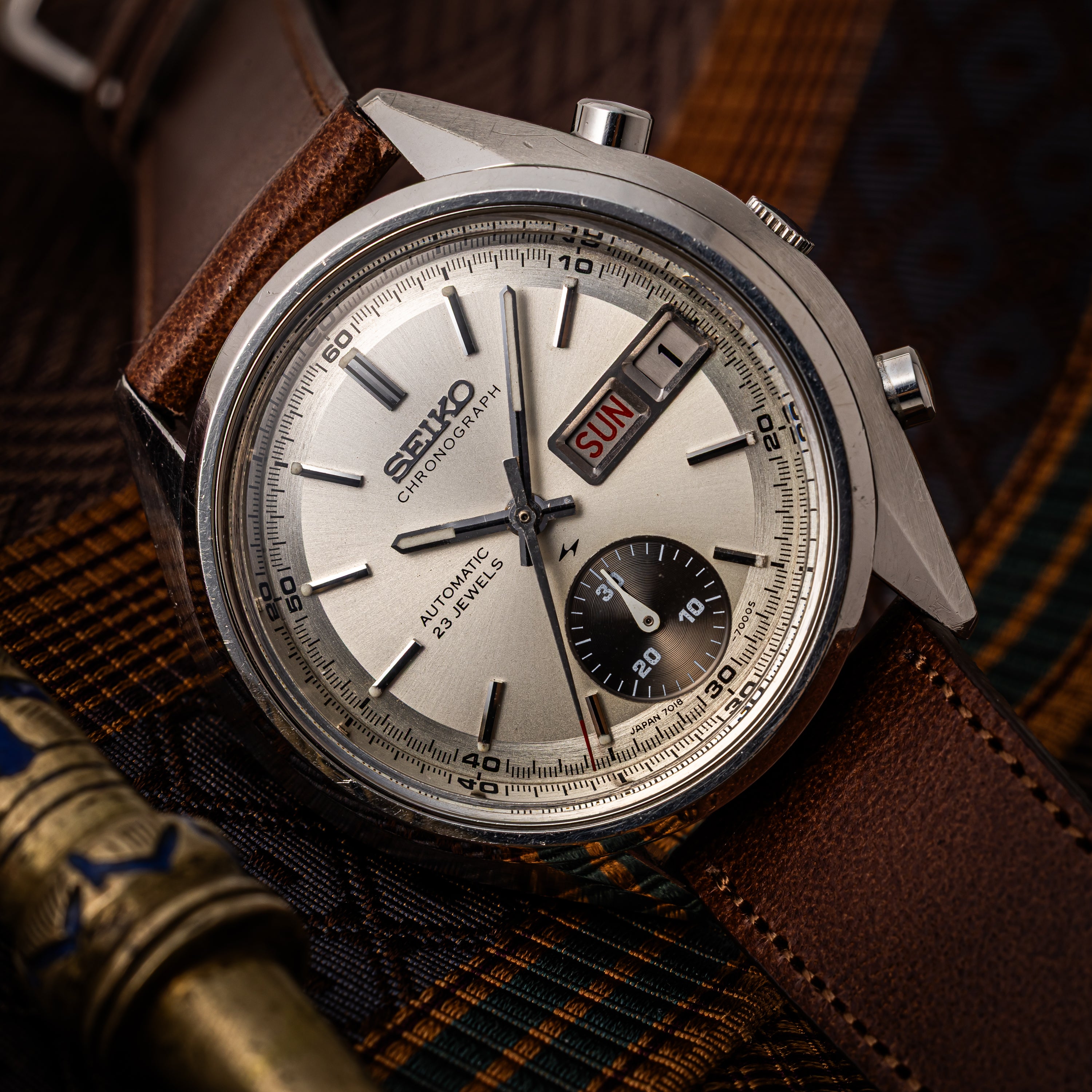 セイコー 自動巻クロノグラフ シングルパンダ1971年製 Ref.7018-7000 フライバック