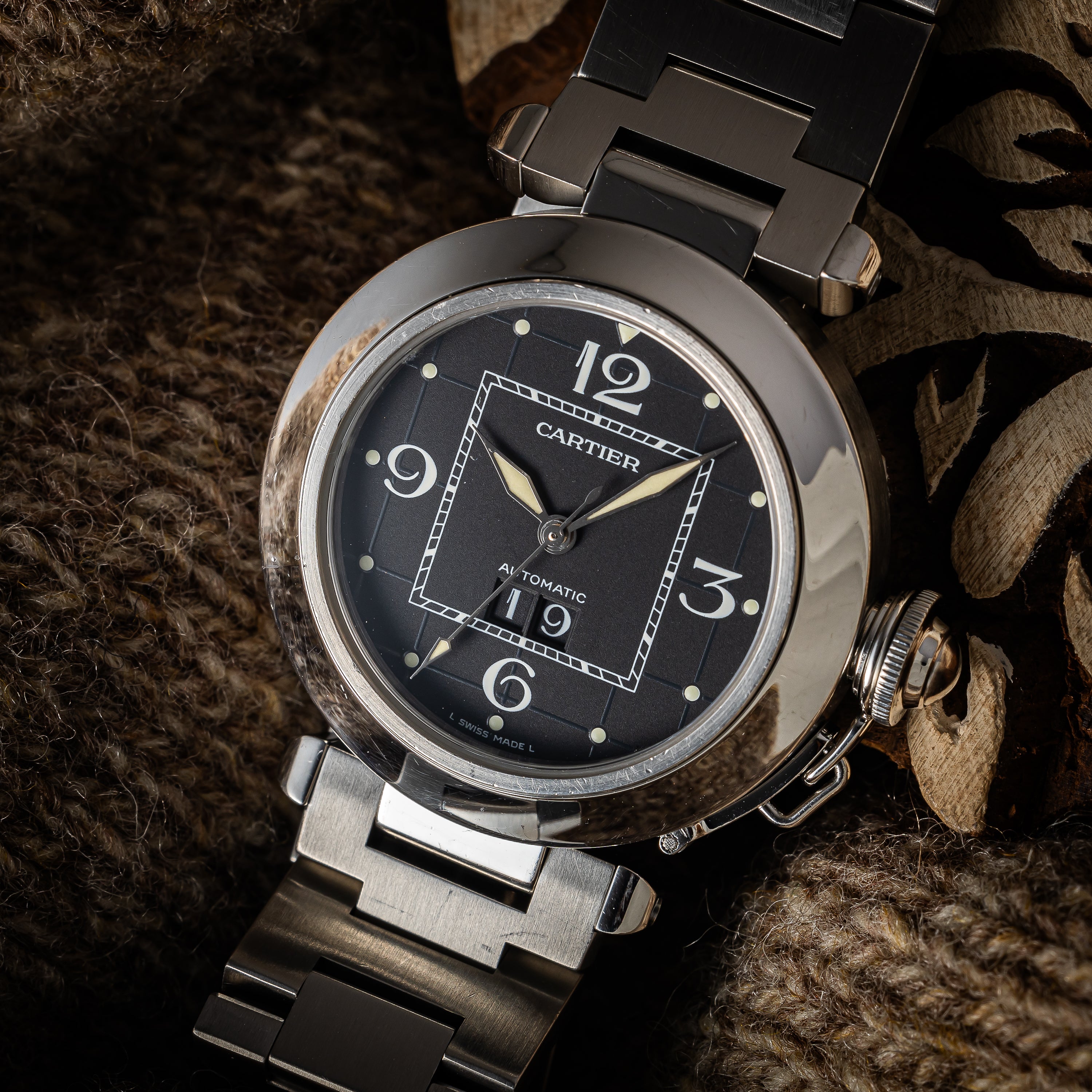 カルティエ パシャC 2000年代製 Ref.2475 ビックデイト ブラックダイヤル 2004年ギャラ付き