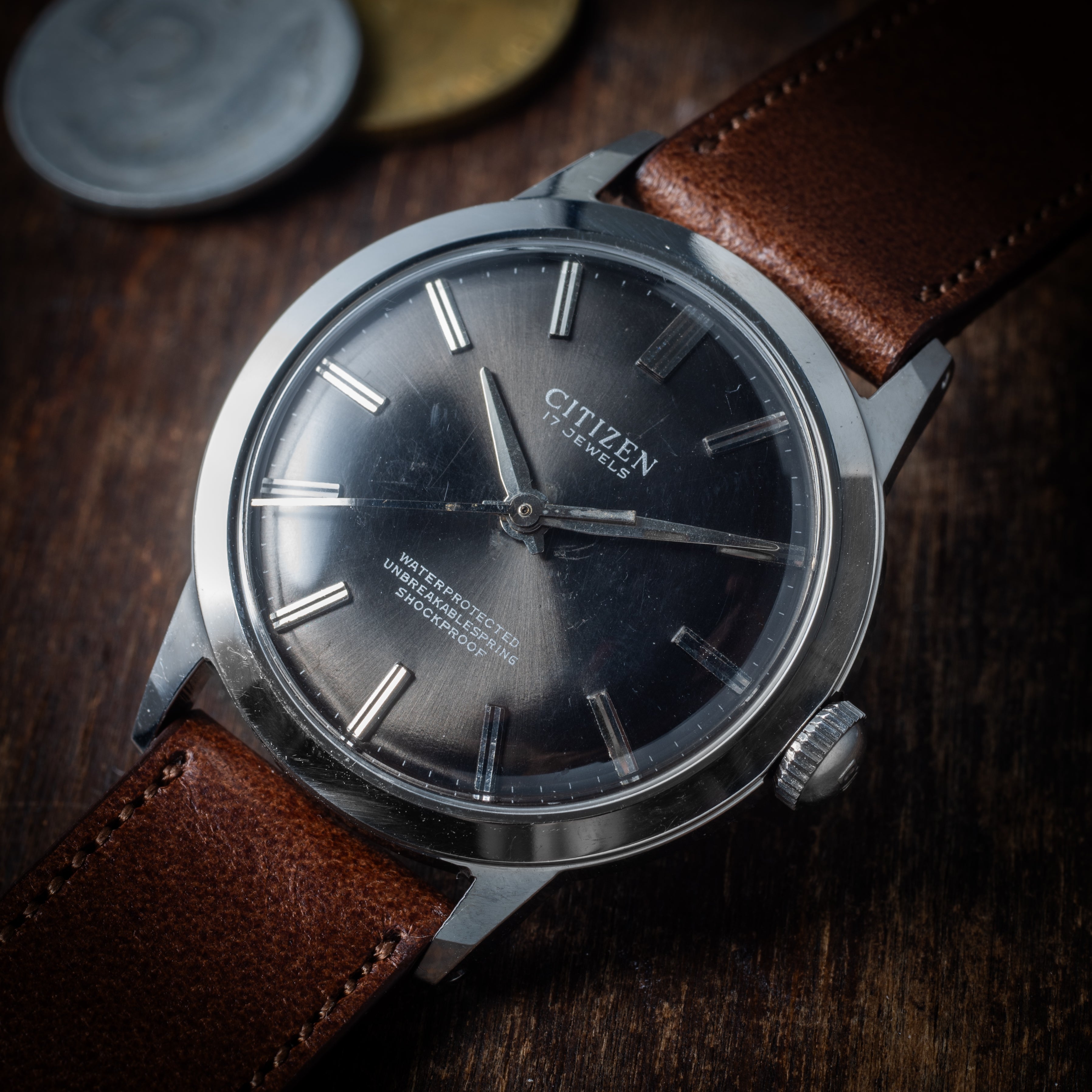 シチズン 輸出モデル 防水ラウンドケース 1969年製 Ref.4-020189TA グレーダイヤル 手巻き