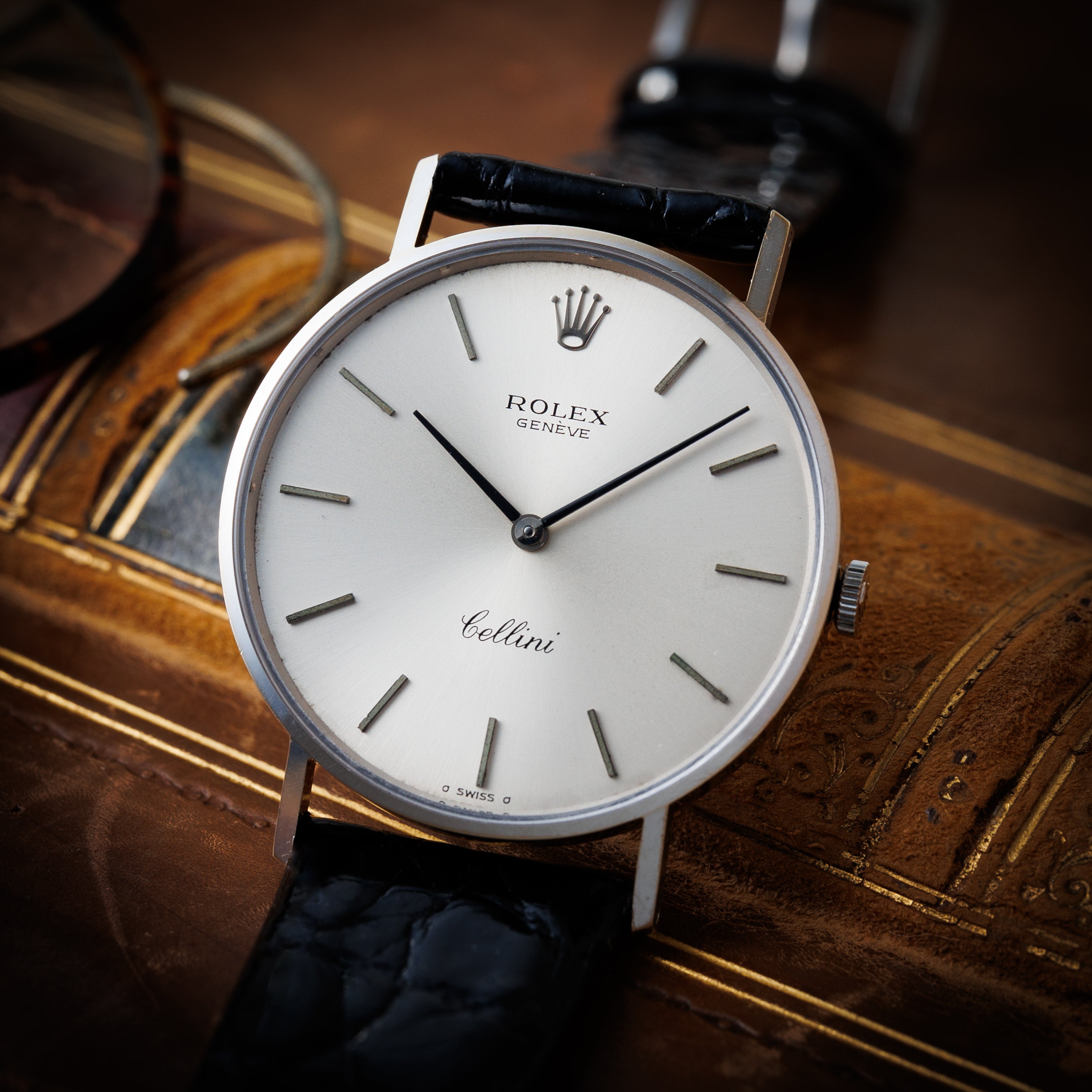 ロレックス チェリーニ 1973年製 Ref.3833 18金無垢ホワイトゴールド 純正尾錠付き