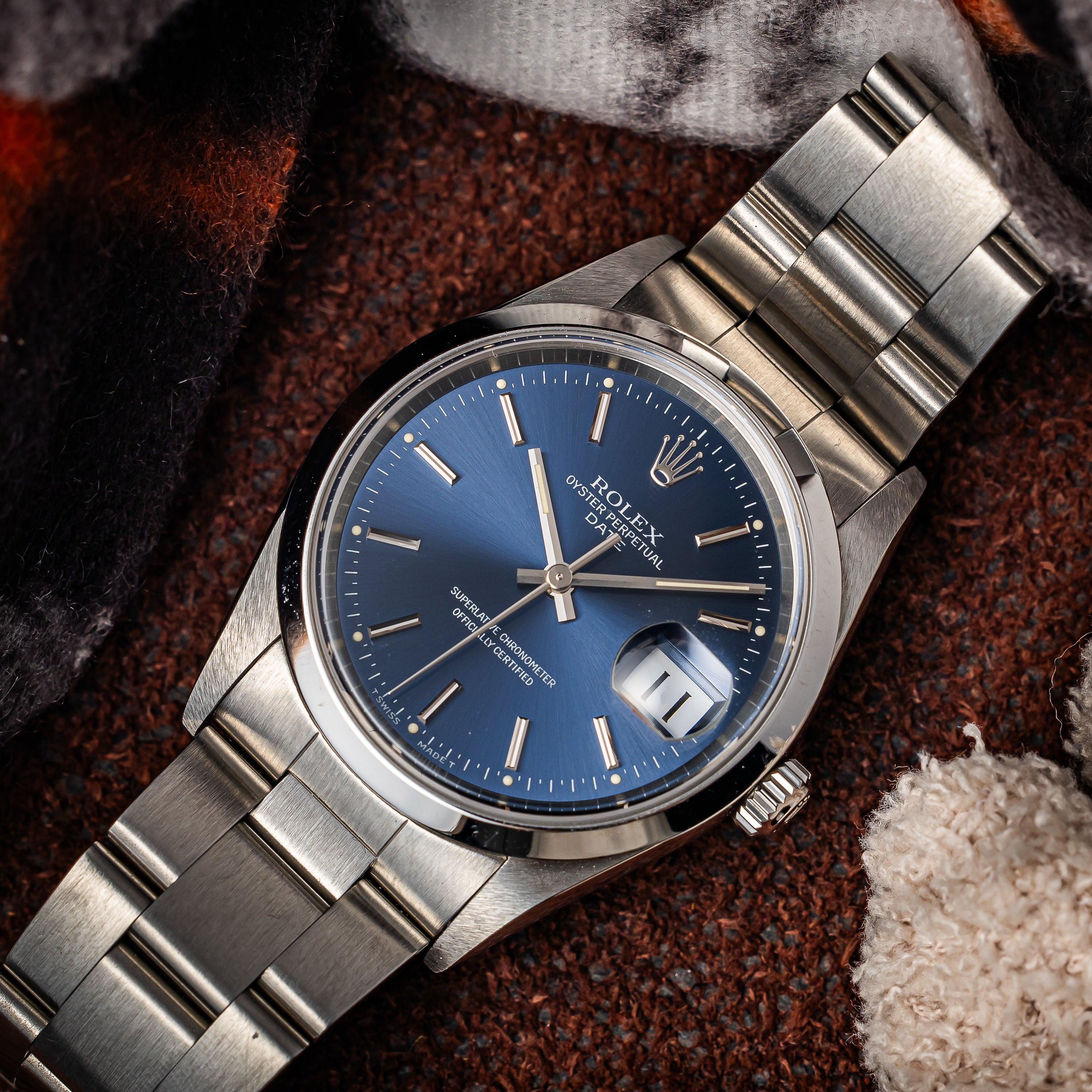 ロレックス オイスターパーペチュアルデイト 1997年製 Ref.15200 ブルーダイヤル 箱、クロス、冊子付き