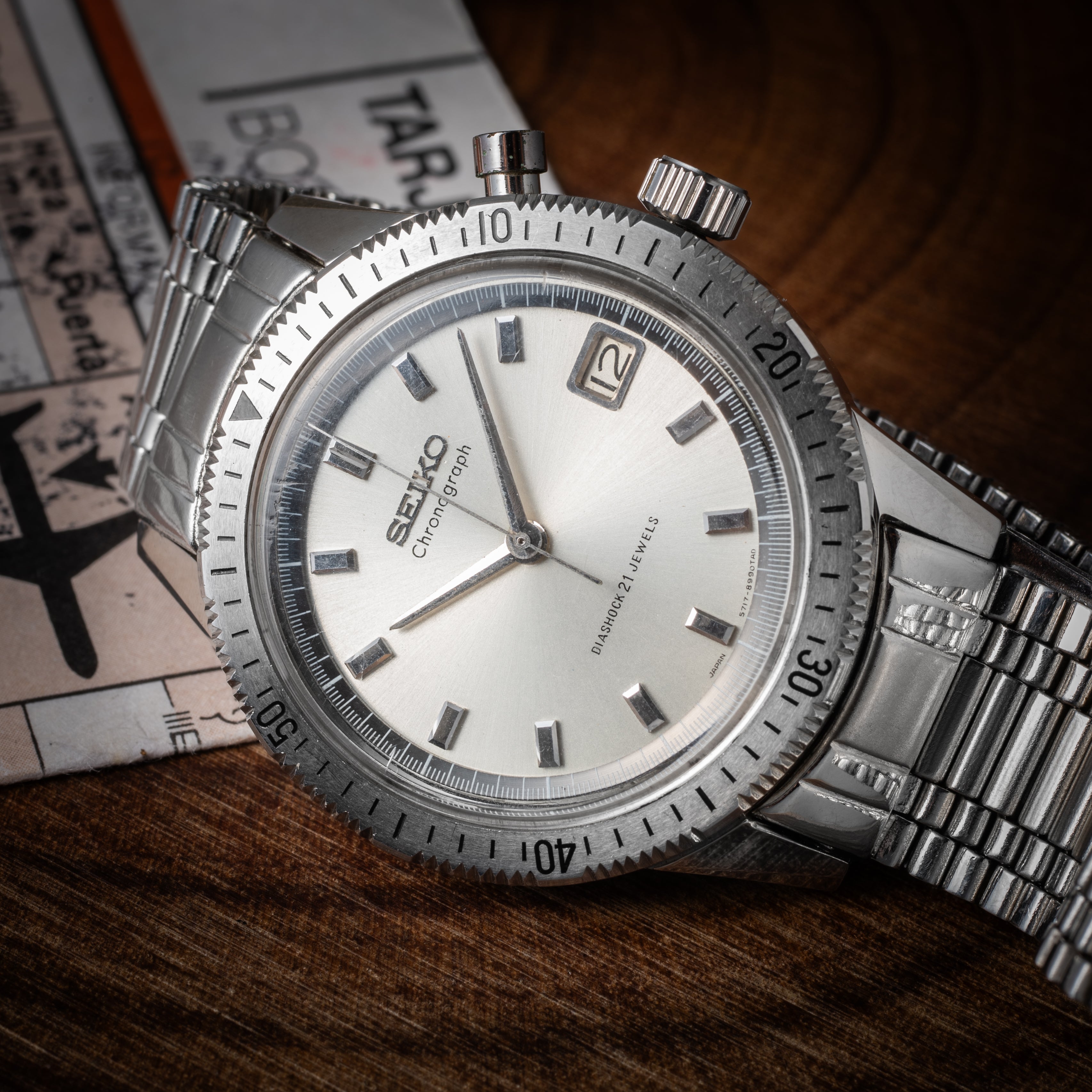 セイコー ワンプッシュクロノ 1964年製 手巻き ステンレスベゼル 純正ブレス タツノオトシゴ