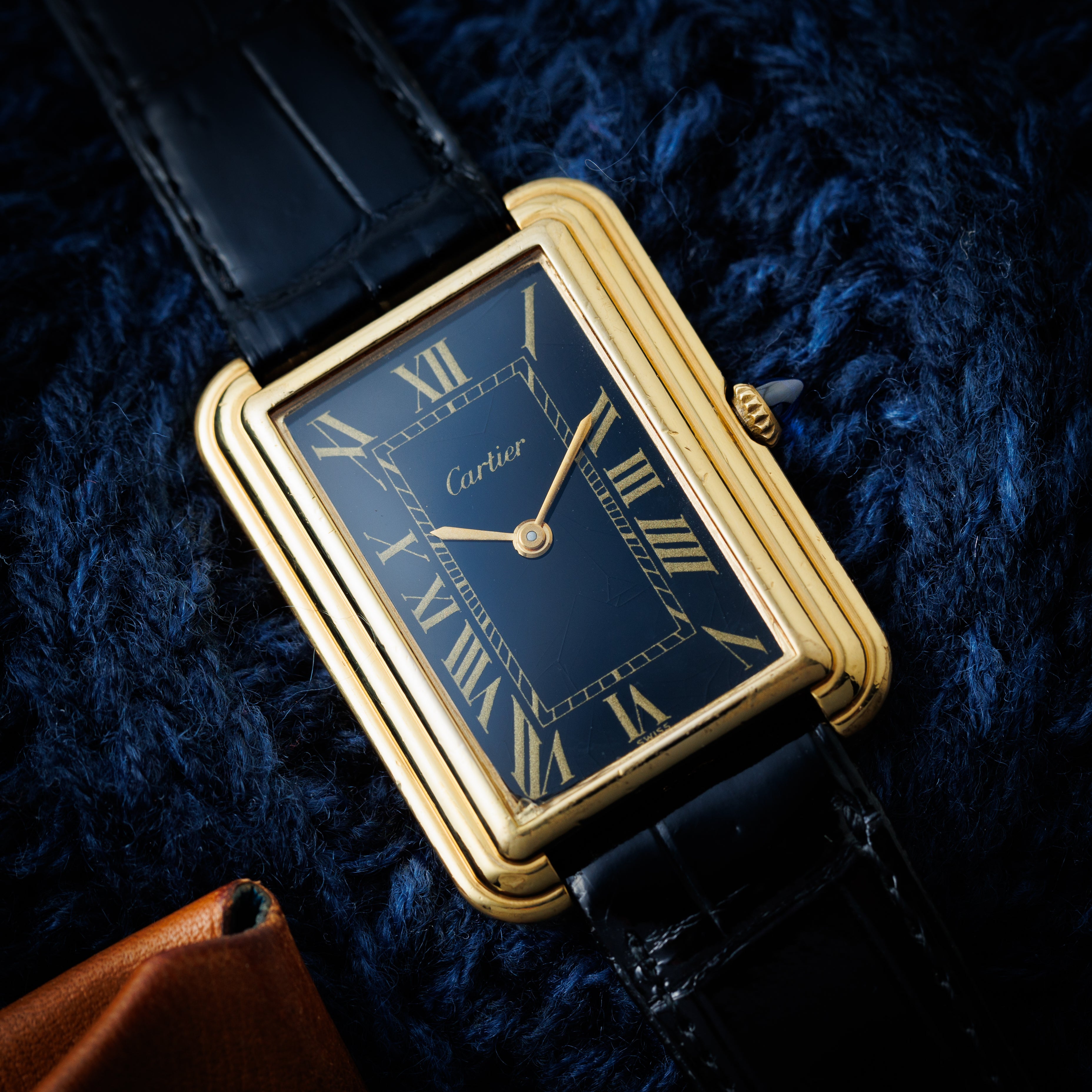 カルティエ ステップドタンク NYCモデル 1970年代製 Ref.15716 ブラックローマン 純正尾錠付き