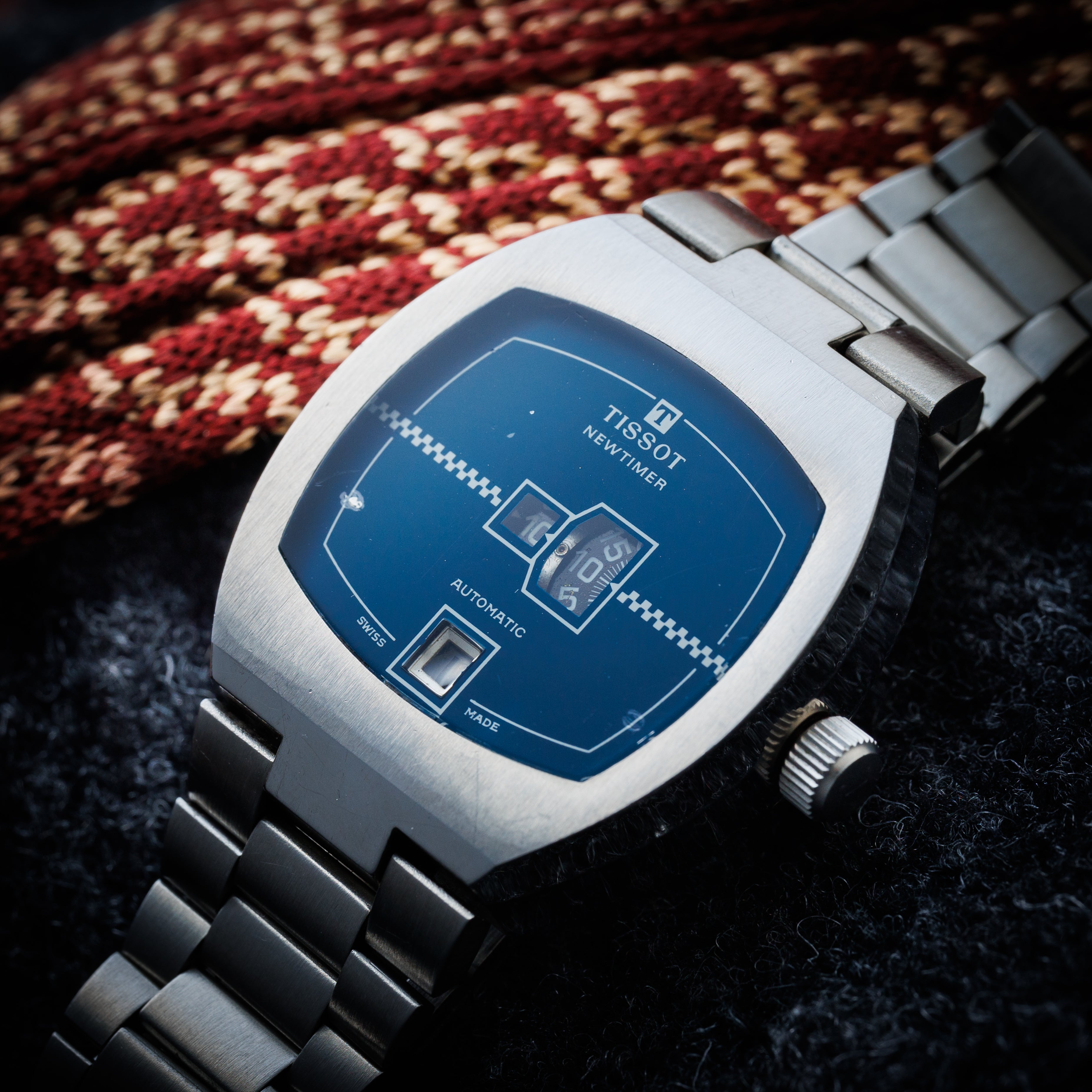ティソ ニュータイマー デジタルウォッチ ブルー 1970年代製　自動巻き　純正ブレス付き
