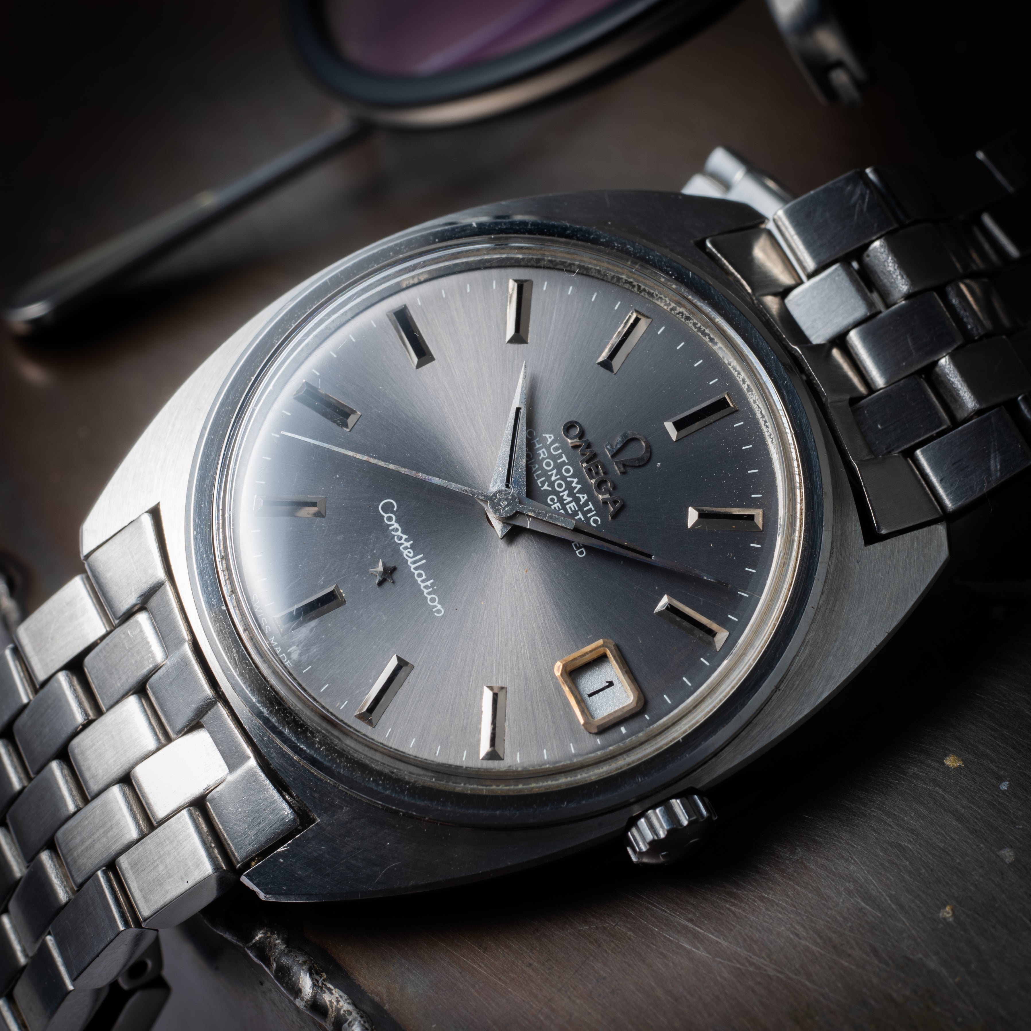 オメガ コンステレーション 1966年製 ジェンタ初期型 Ref.ST168.017 ドーフィンハンド グレーダイヤル 純正ブレス