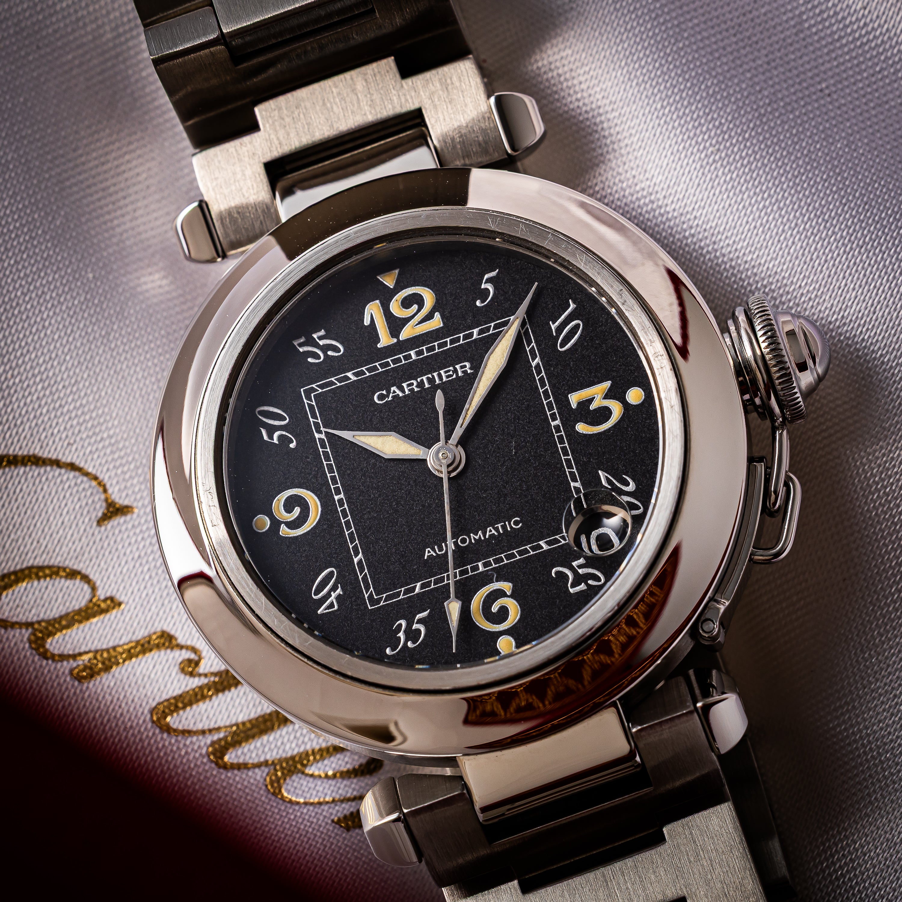 カルティエ パシャC オートマチック ブラックダイヤル 1998年製 箱・ギャラ付き