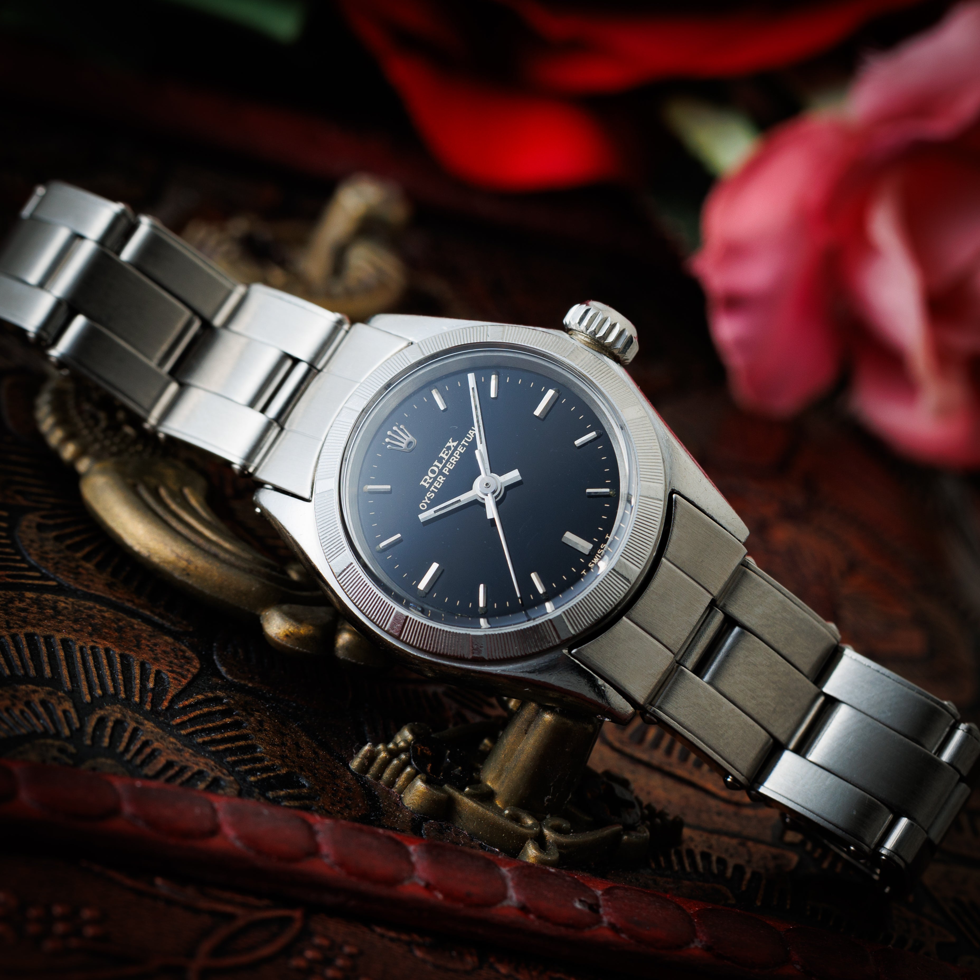 ロレックス オイスターパーペチュアル 1968年製 Ref.6623 レディース ブラックギルトダイヤル ノンデイト