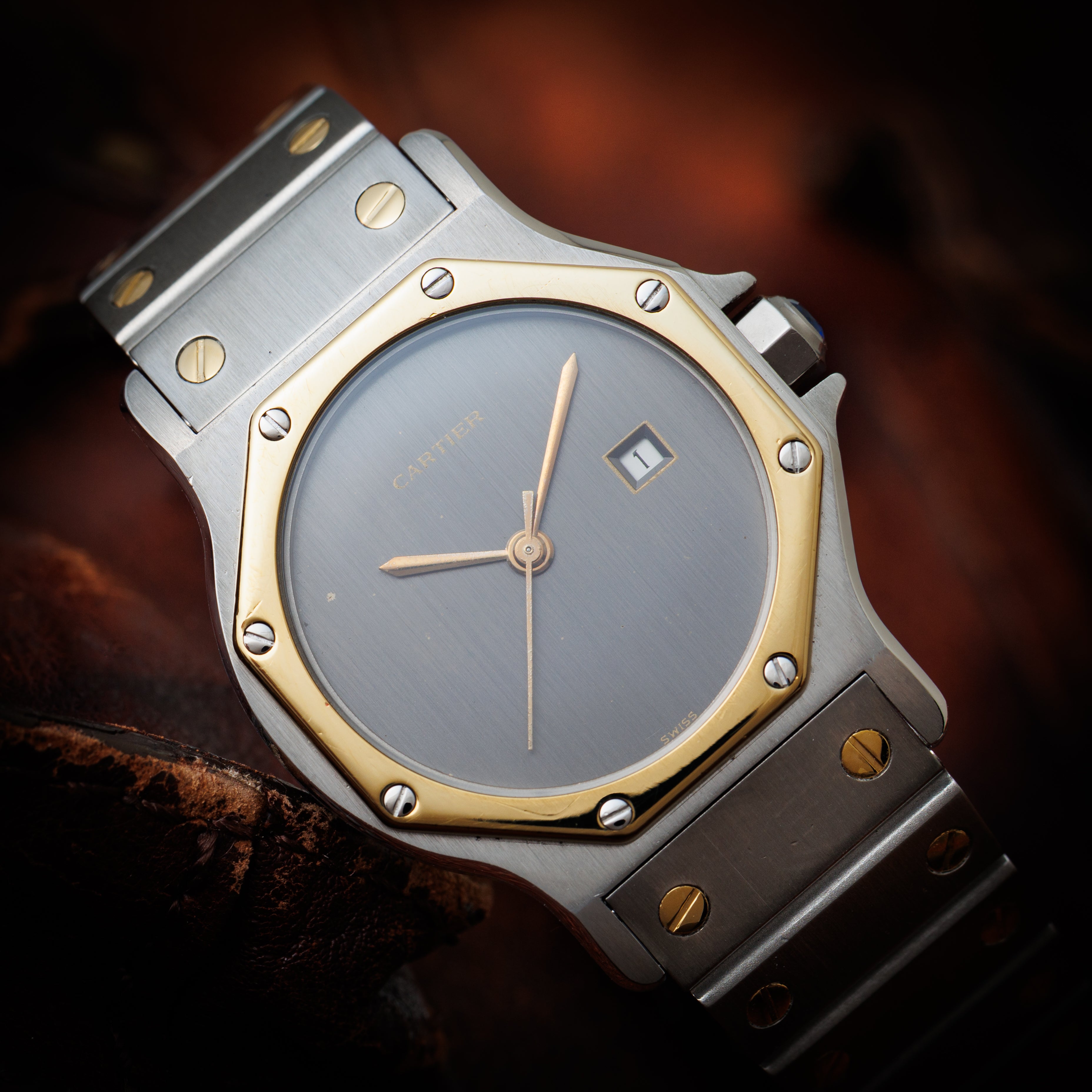 カルティエ サントス オクタゴン 1980年代製 Ref.2966 LMサイズ コンビ ゴーストダイヤル
