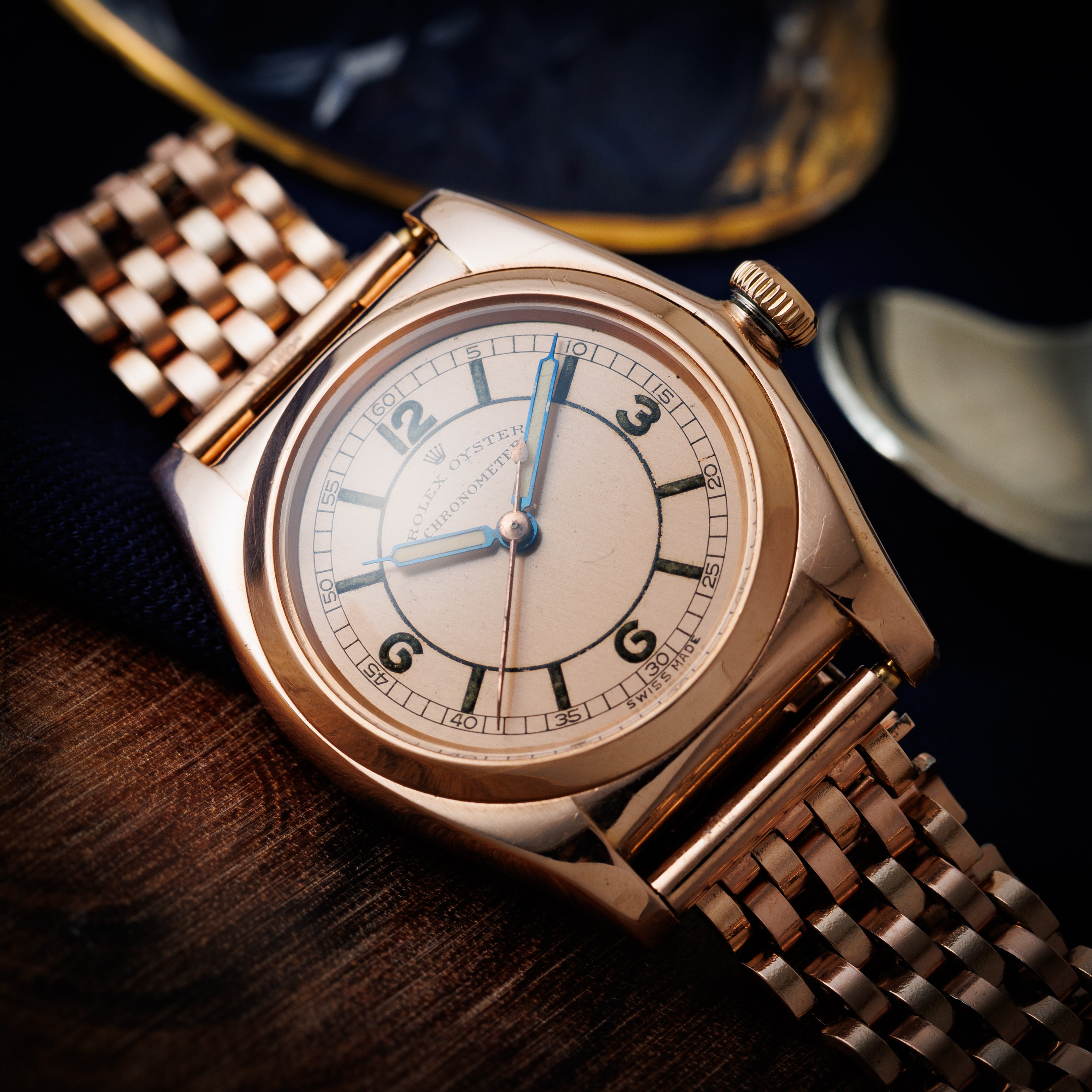 ロレックス 14金無垢PGオイスター フラットバック  1938年製 Ref.3009 セクターダイヤル