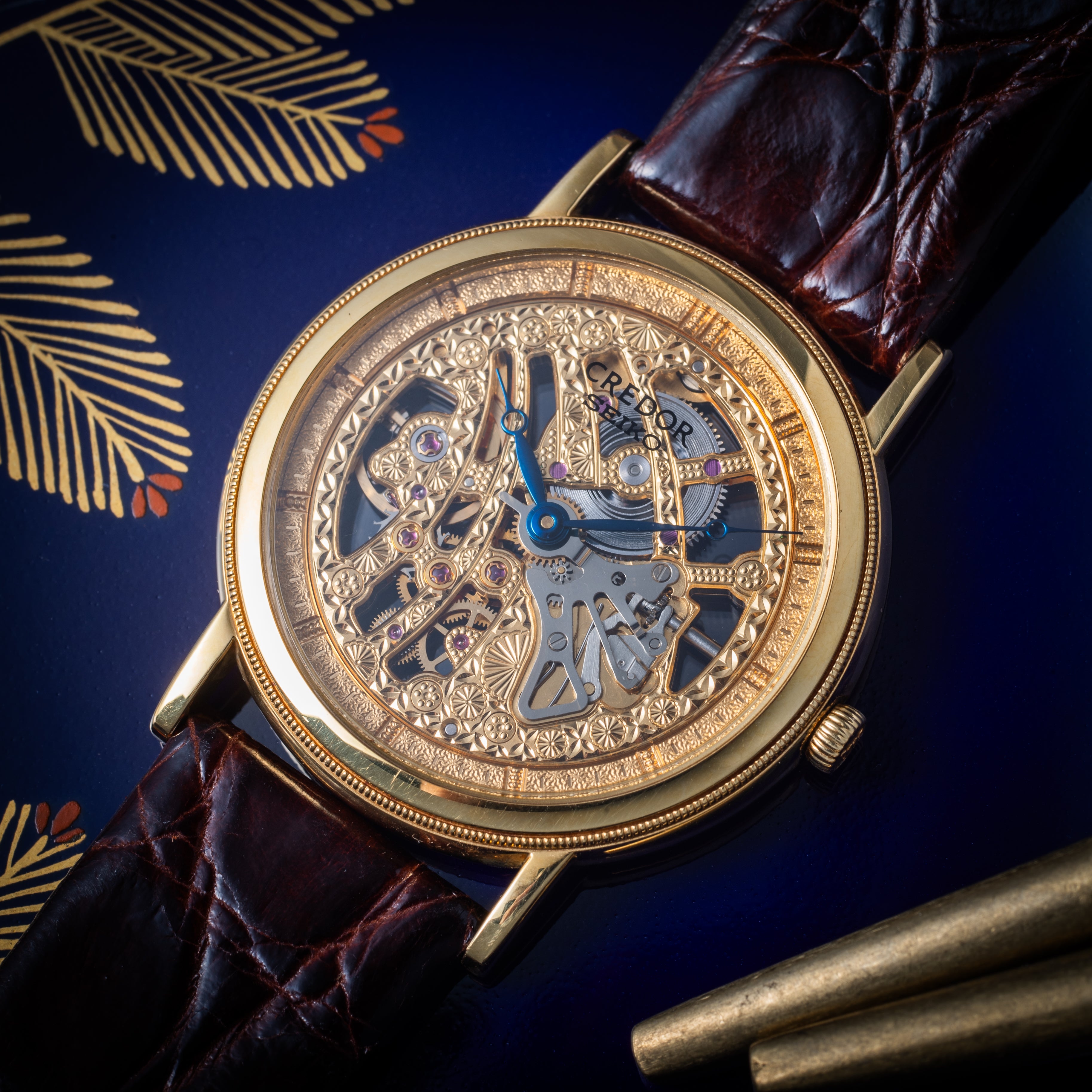 セイコー クレドール 18金無垢両面スケルトン 1996年製 手巻き Cal.6899A 純正金無垢尾錠