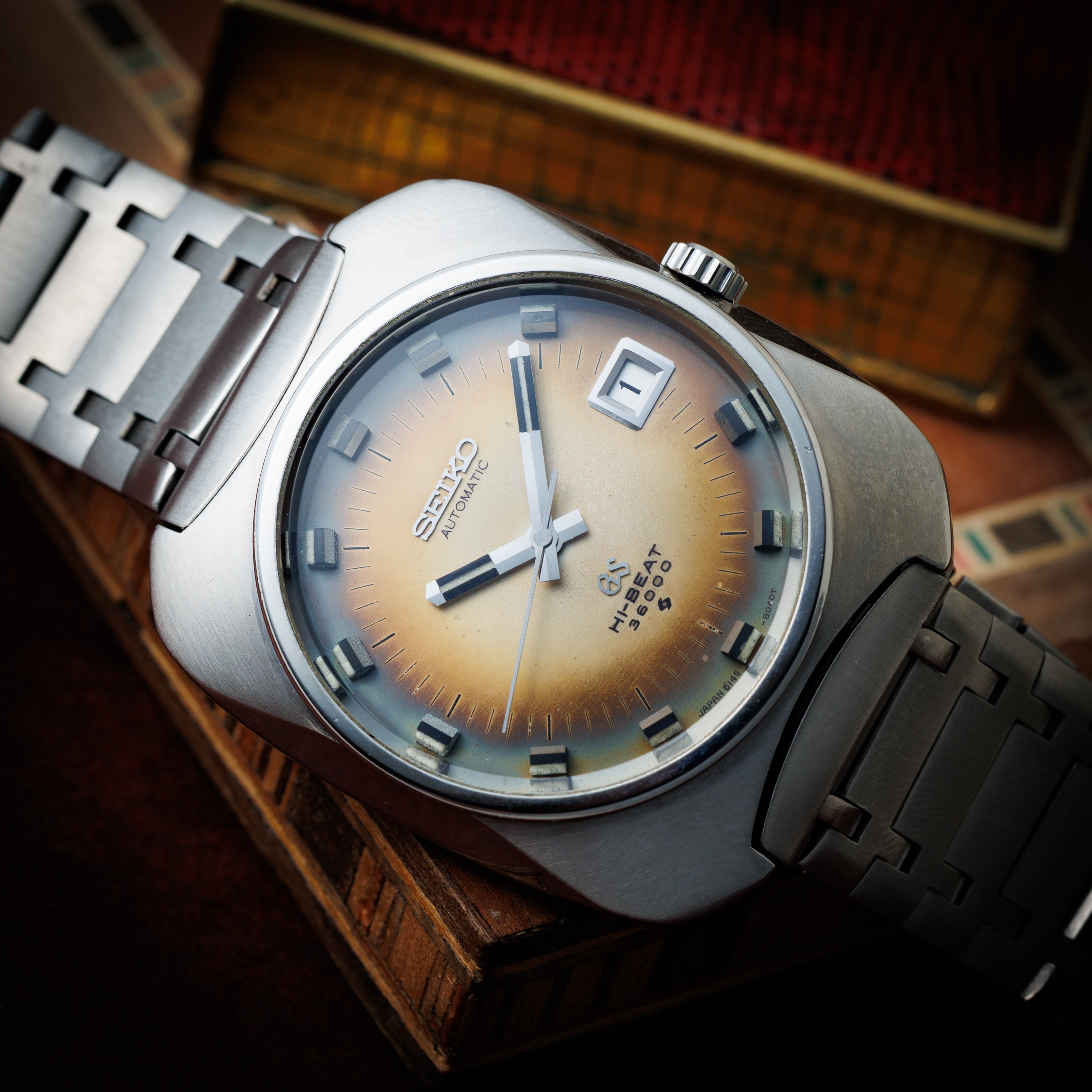 グランドセイコー 座布団ケース 1969年製 Ref.6145‐8020 61GS 10振動 純正ステンレスブレス