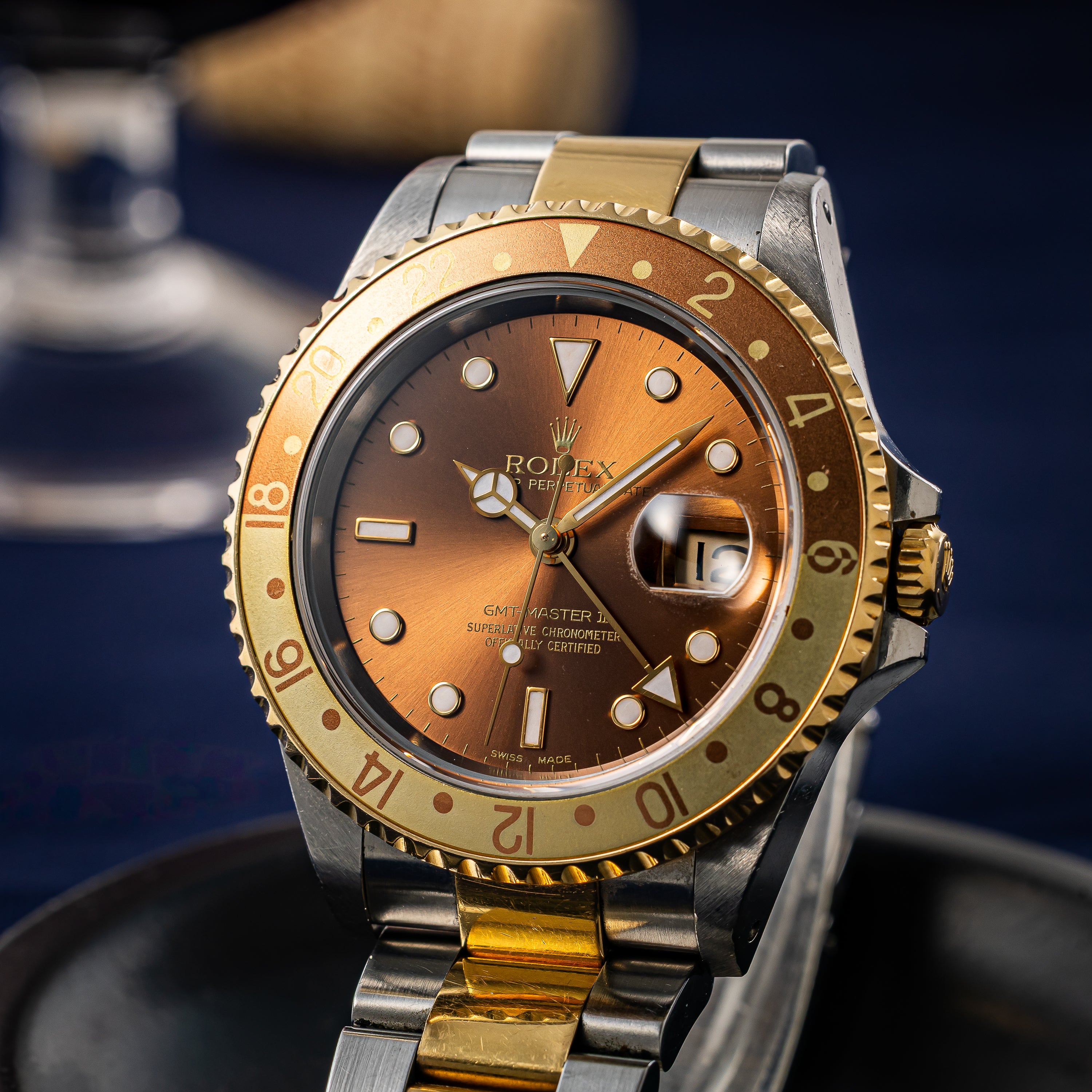 ロレックス GMTマスターⅡコンビ 2002年製 Ref.16713 ルートビア 3連コンビオイスターブレス