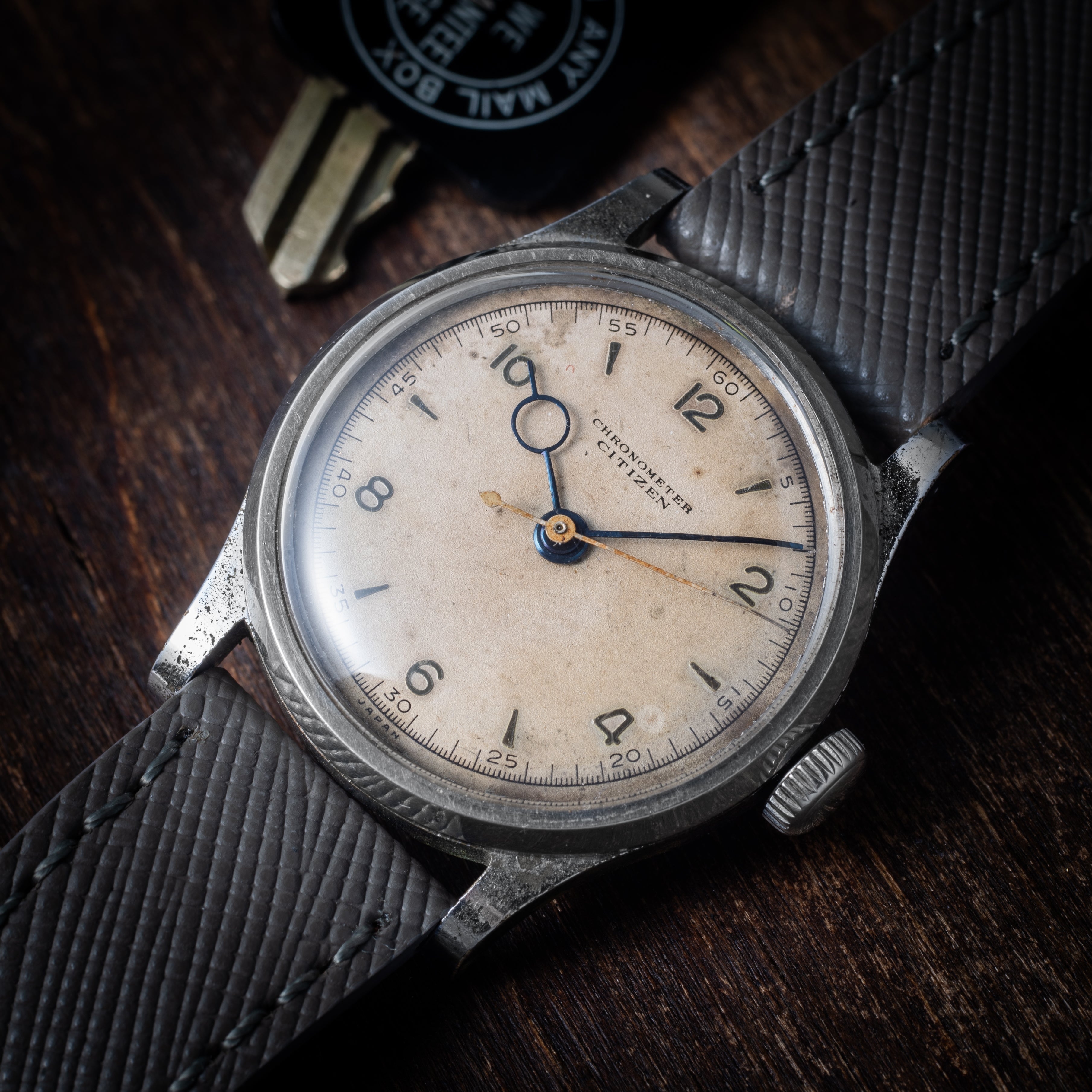 シチズン 1950年代製 センターセコンド ブルースチール クロノメーター 手巻き 飛びアラビアダイヤル