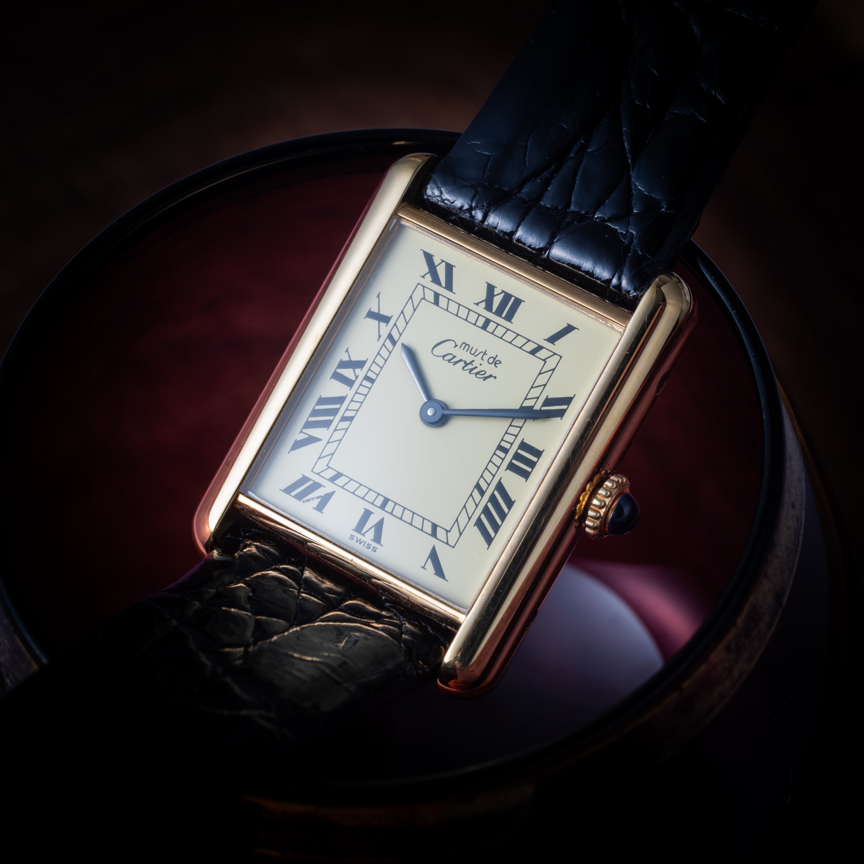 カルティエ マストタンク LM 手巻き 1980年代製 アイボリーローマンダイヤル 箱付き