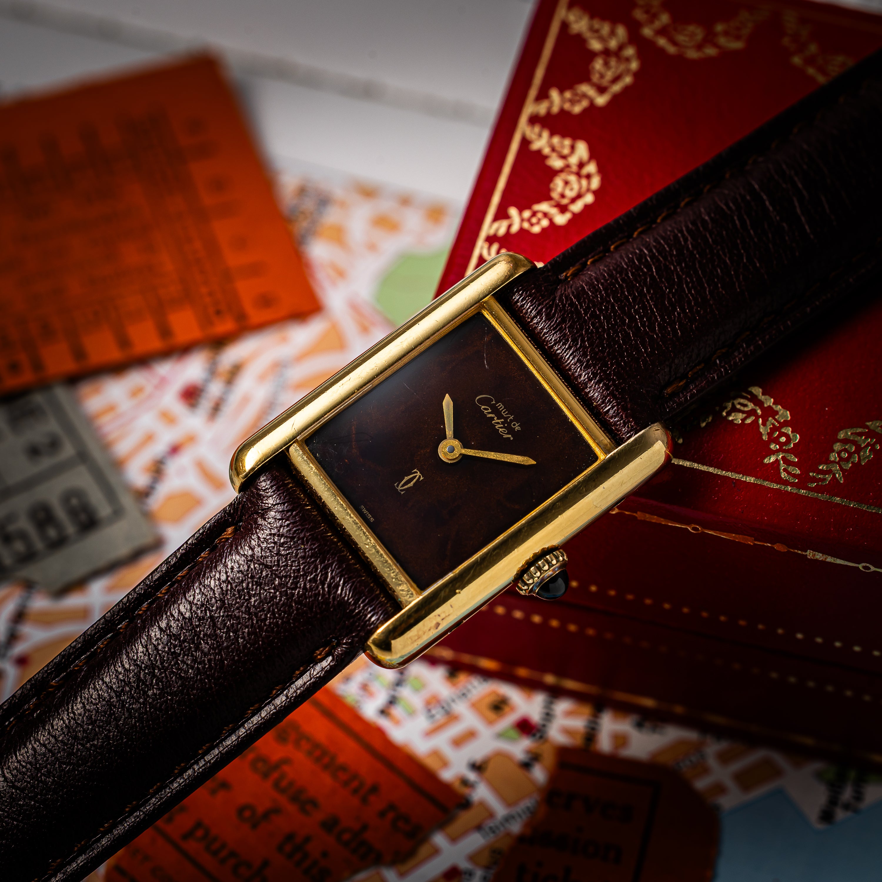 カルティエ マストタンク 1980年代製 SMサイズ 手巻 ブラウンダイヤル 純正尾錠