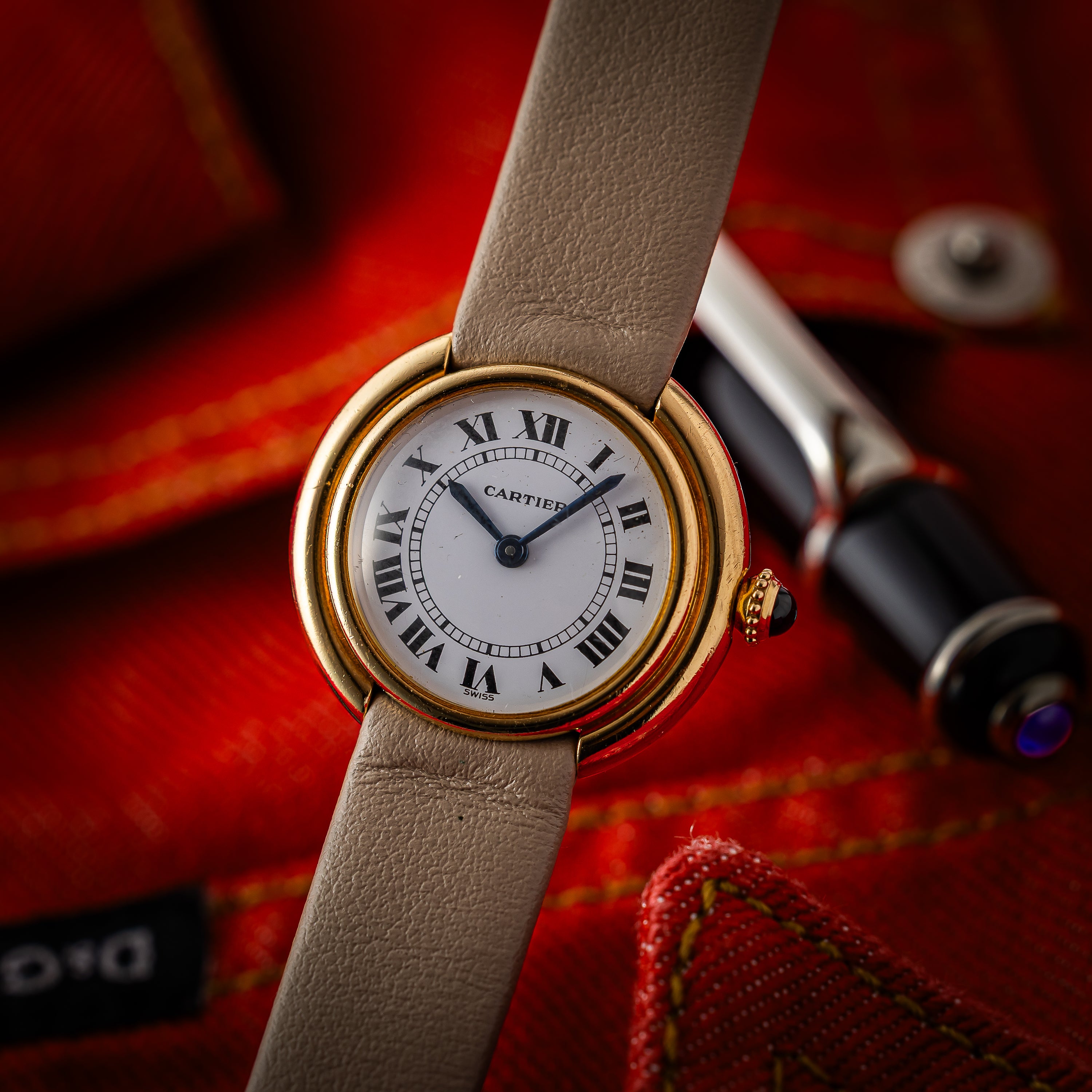 カルティエ 18金無垢 ヴァンドーム エリプス SMサイズ 手巻き 1980年代製 純正GF尾錠付き