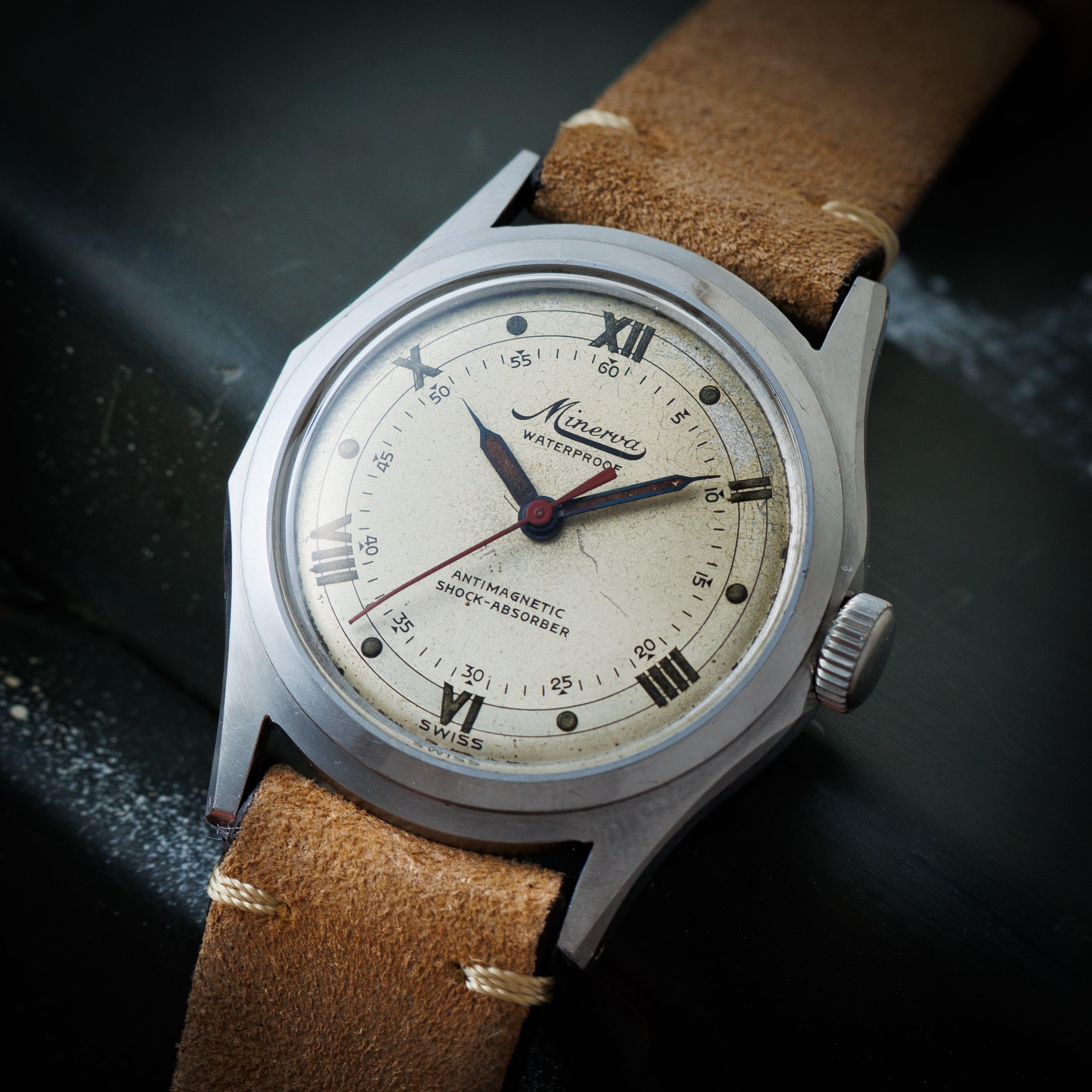ミネルバ ピタゴラス センターセコンド 手巻き Cal.49 赤秒針 スクリューバックケース