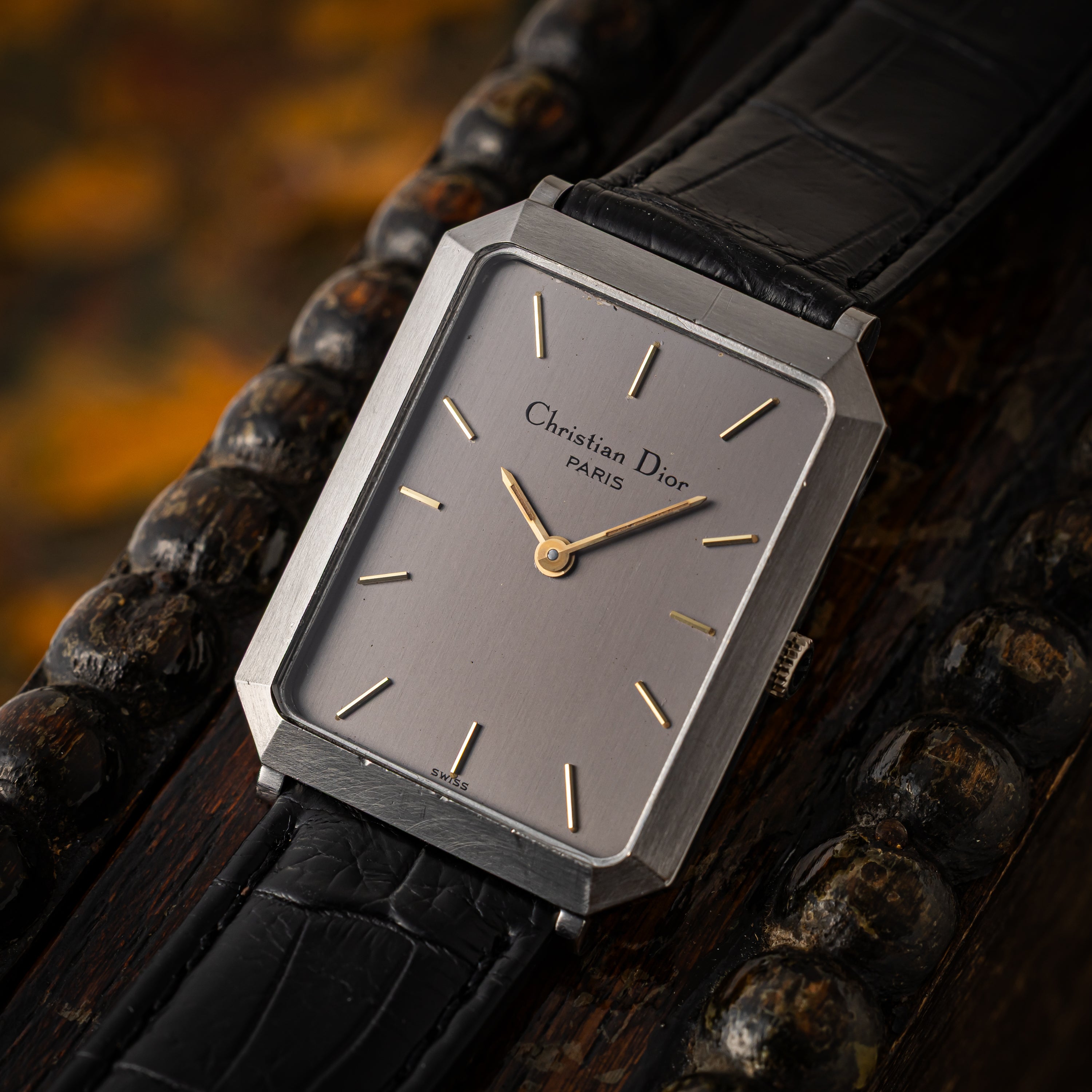 クリスチャンディオール レクタンギュラー グレーダイヤル 1980年代 手巻き