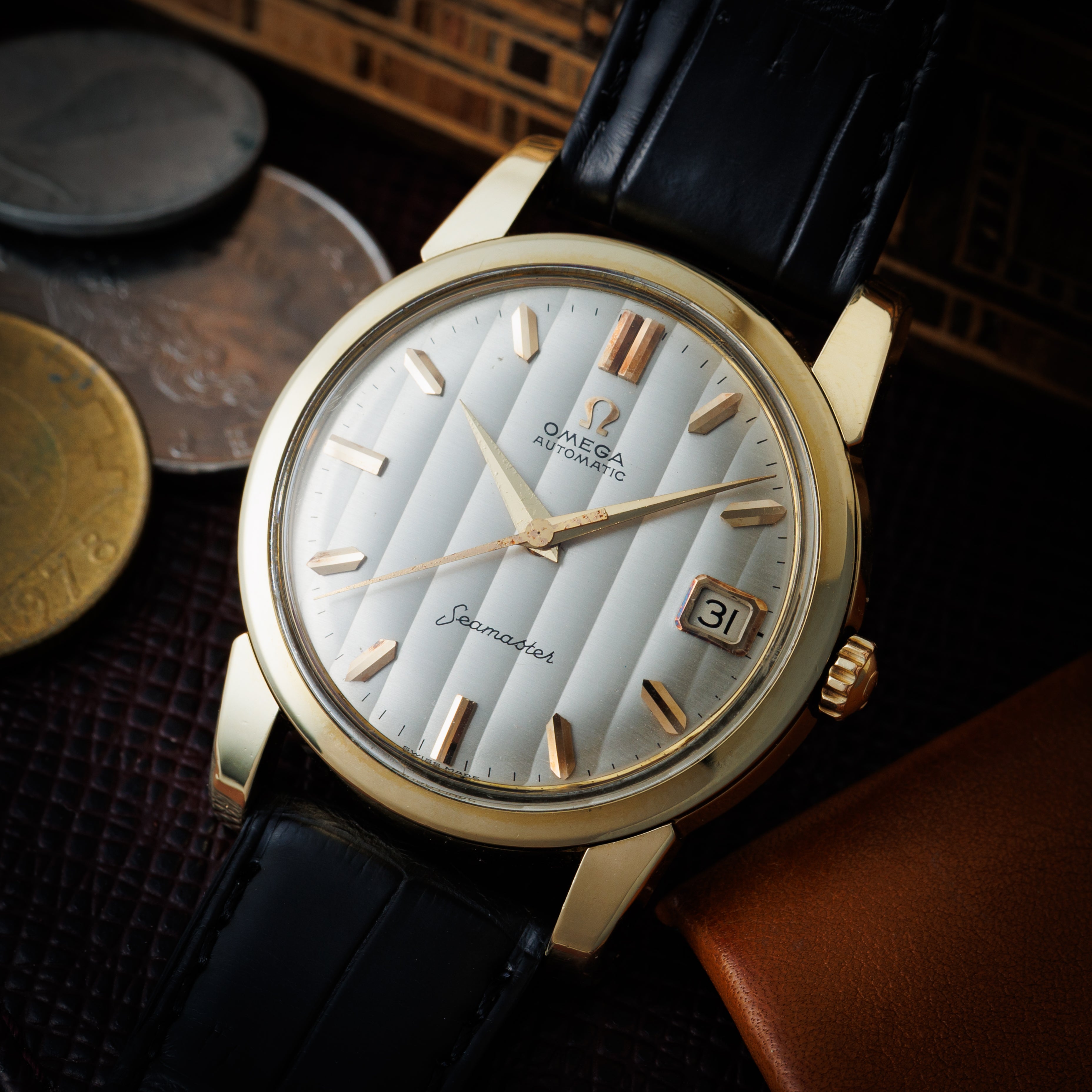 オメガ シーマスター 1963年製 トップゴールドケース タペストリーダイヤル ギャラ、純正尾錠付 自動巻Cal.562