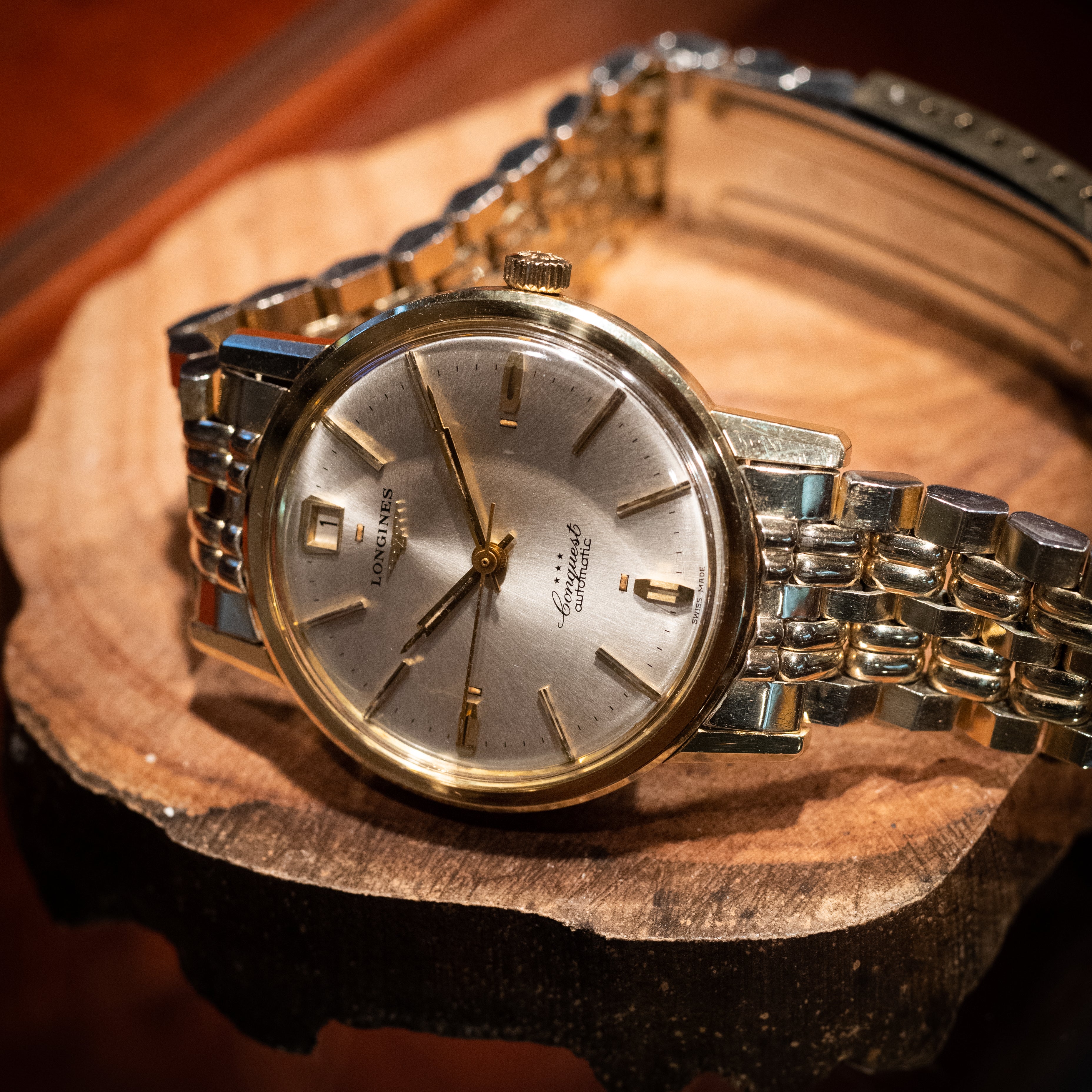 ロンジン コンクエスト 1969年製 GF純正ブレス 裏スケ 箱付き